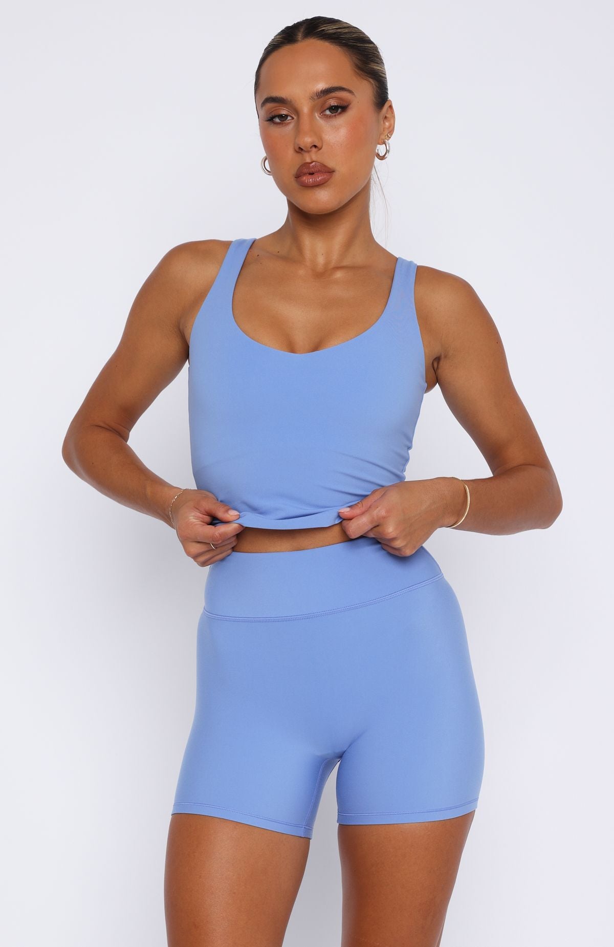 White Fox Active High Waisted Gym Shorts - Blueberry 4"