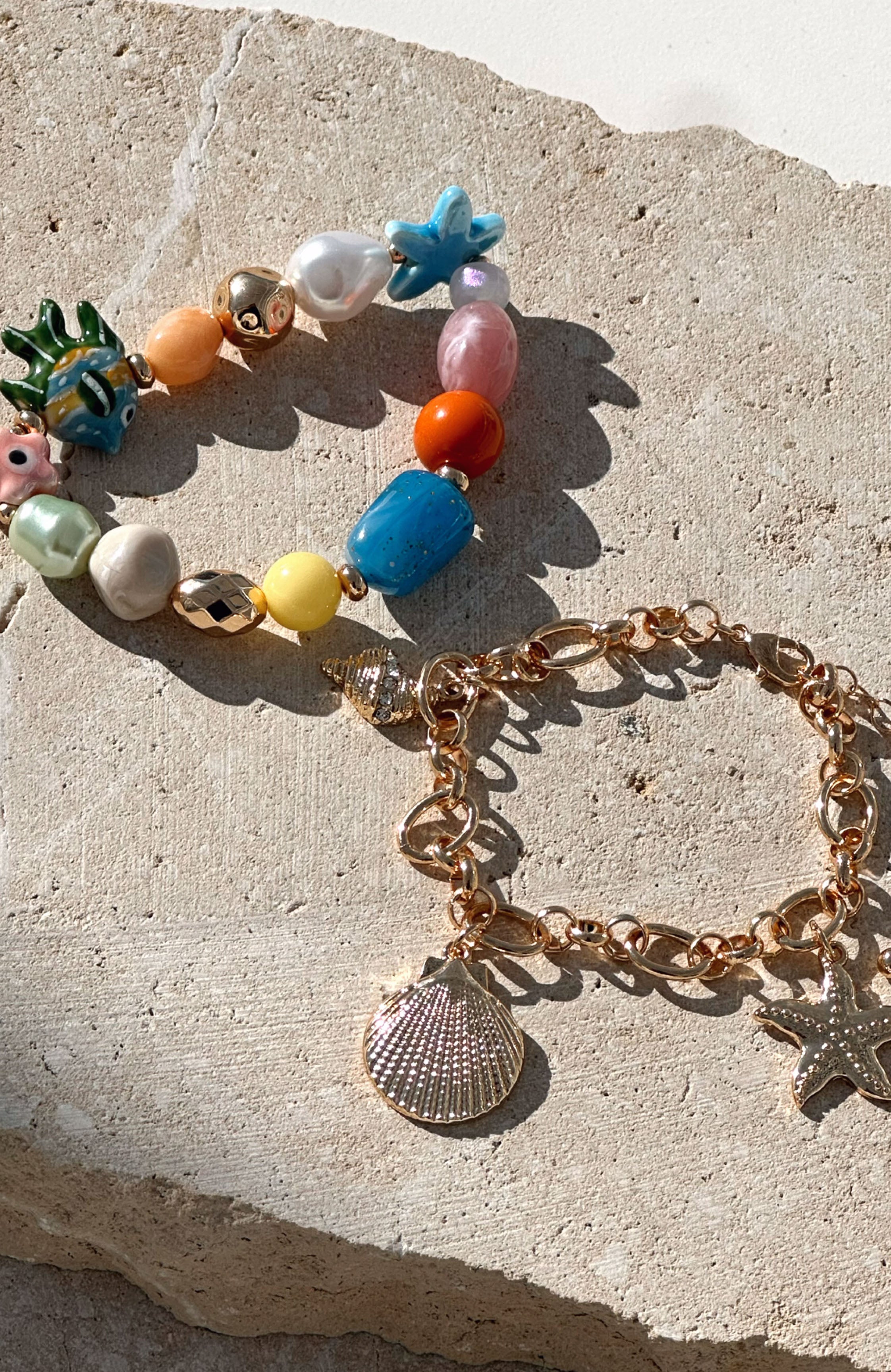 Everest Gold Beaded Charm Bracelet Set - Adjustable & Elasticated