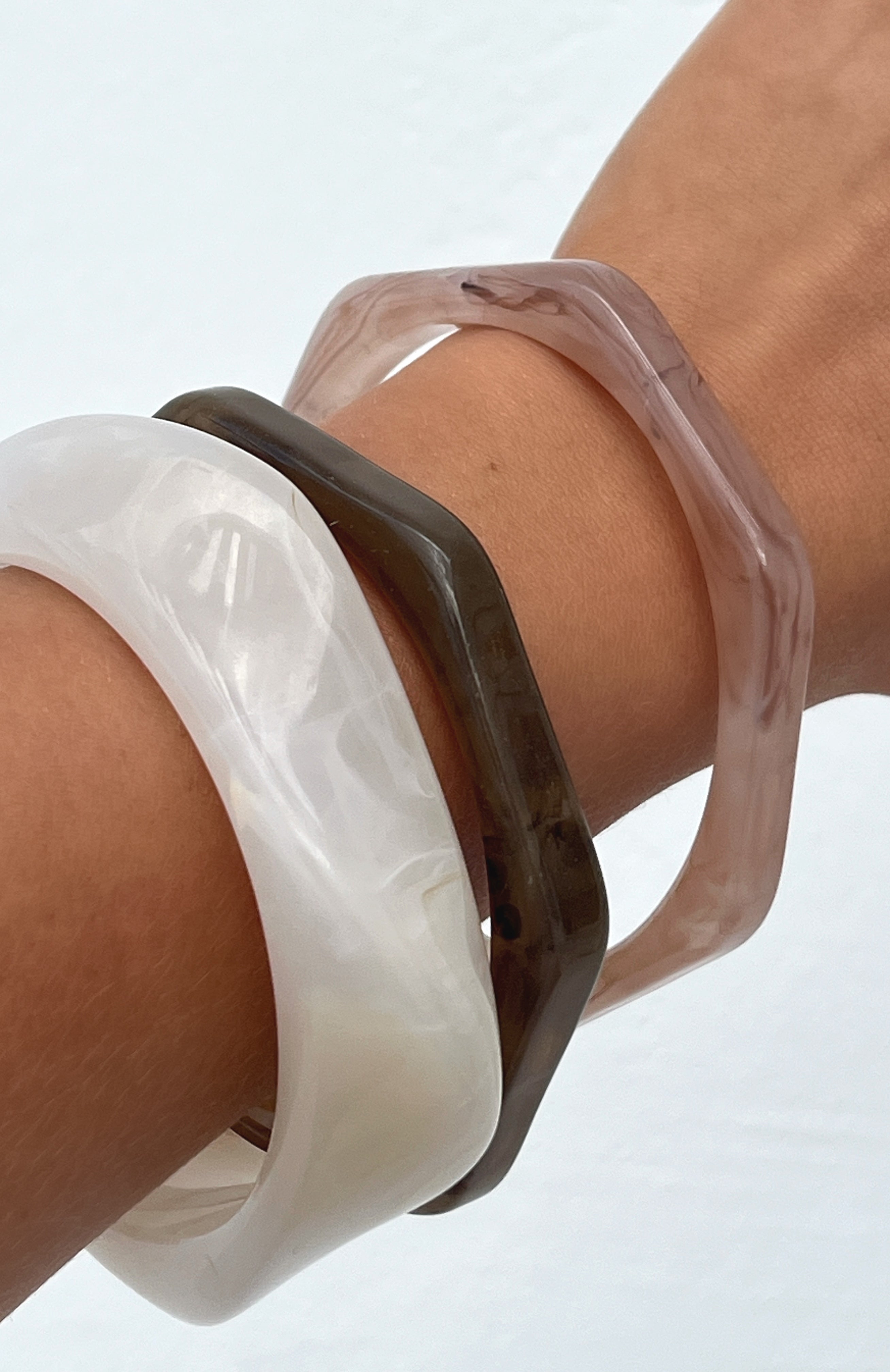 Fritzi Marble Resin Bracelet Set - Chunky Brown & White Jewelry