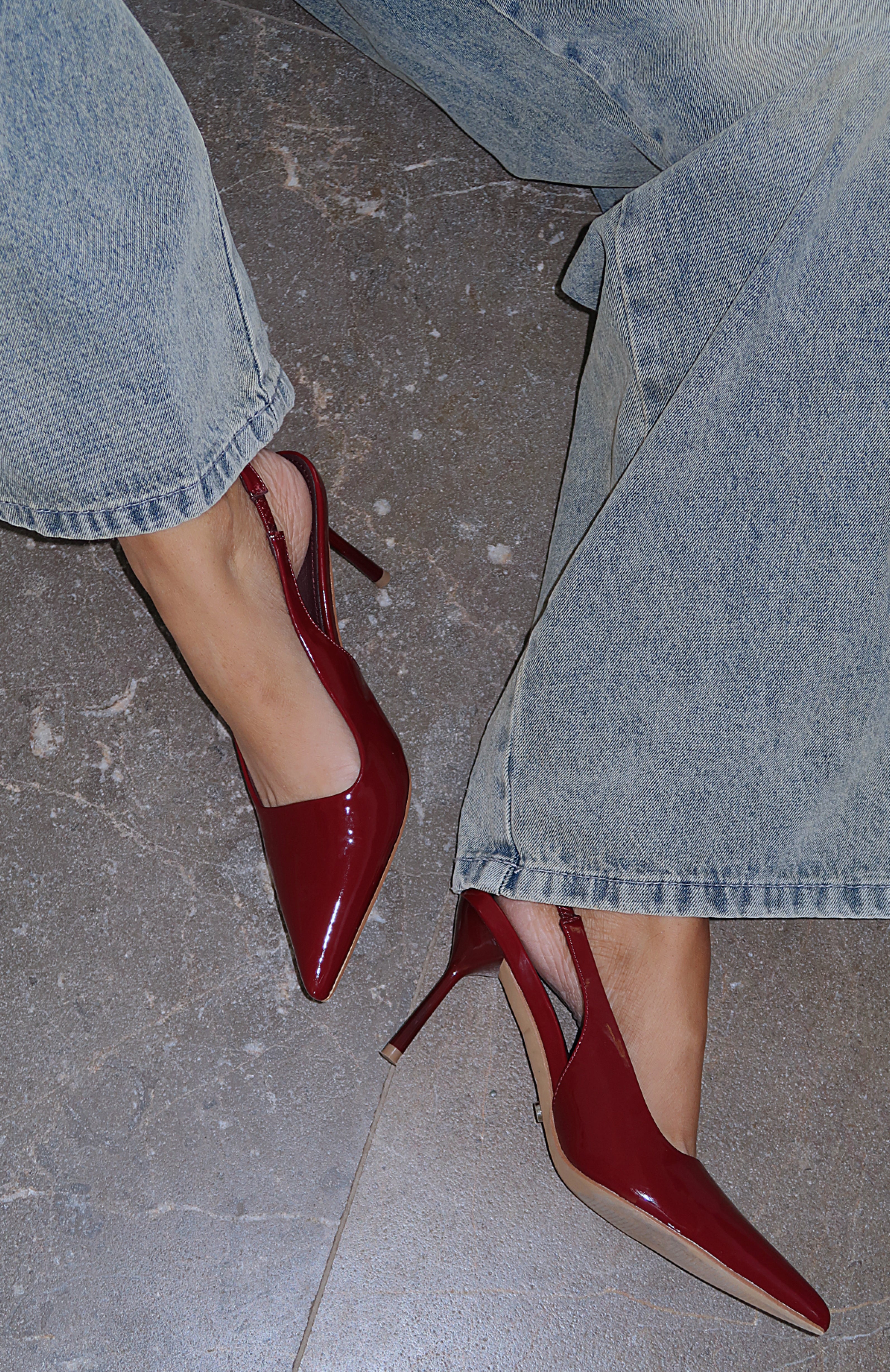 Tayte Cherry Cola Slingback Heels - 8.5cm Pointed Toe Pumps