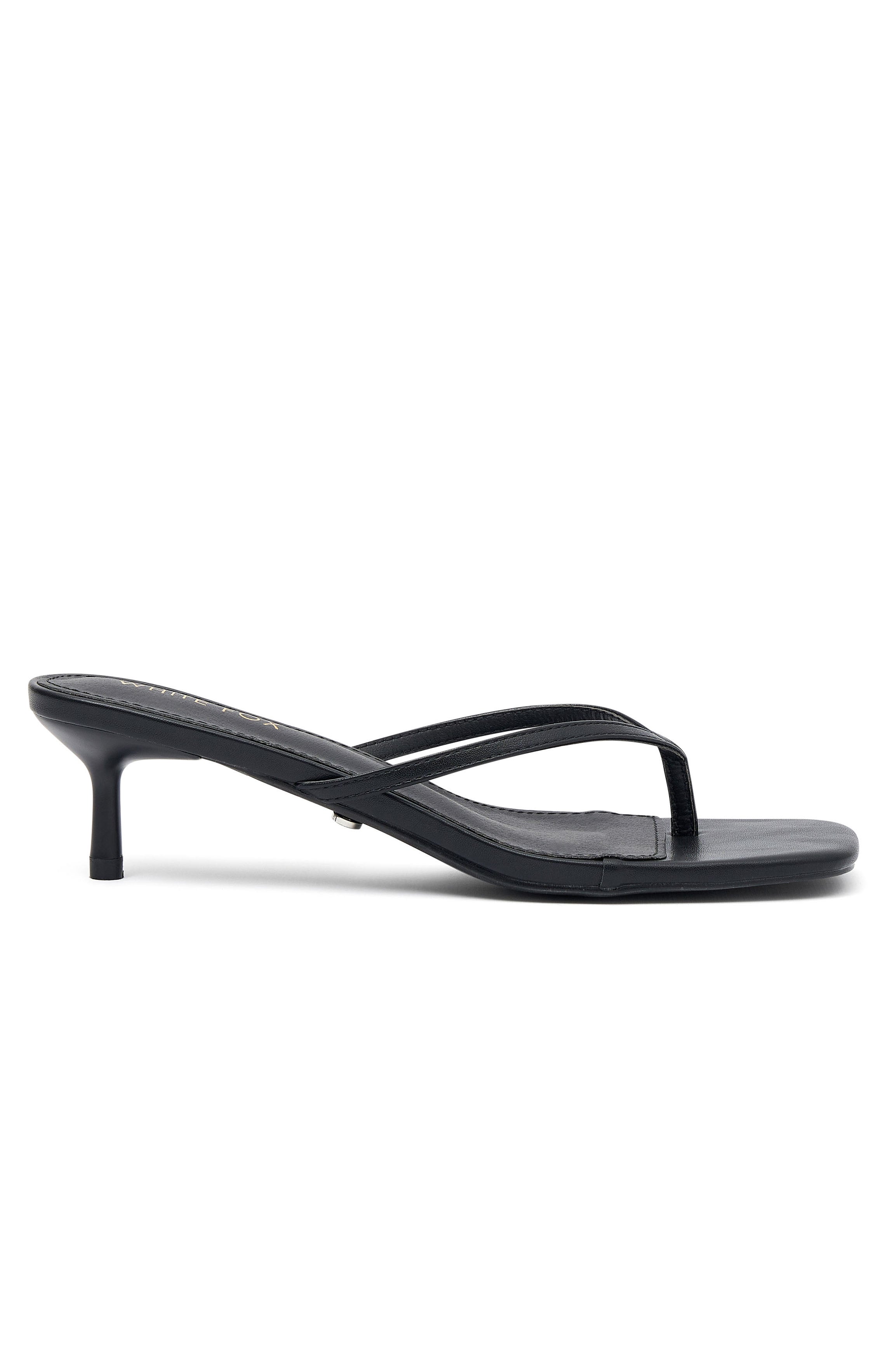 Black Kitten Heel Sandals with Thin Strap - Hamptons Thong Heels