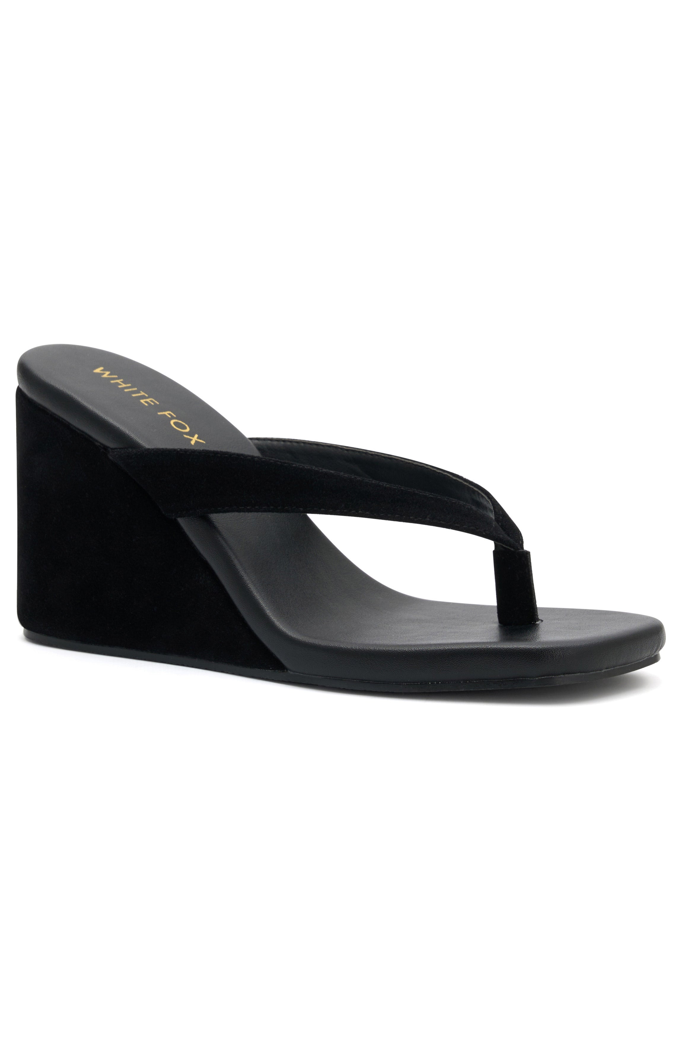 Grace Wedge Sandals - Black Faux Suede Open Toe Heels
