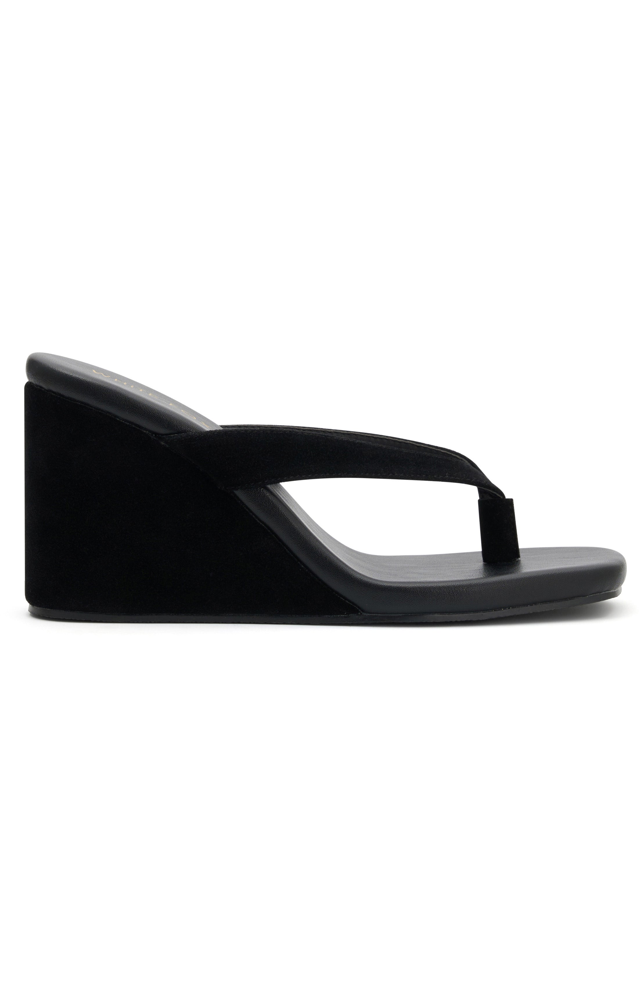 Grace Wedge Sandals - Black Faux Suede Open Toe Heels
