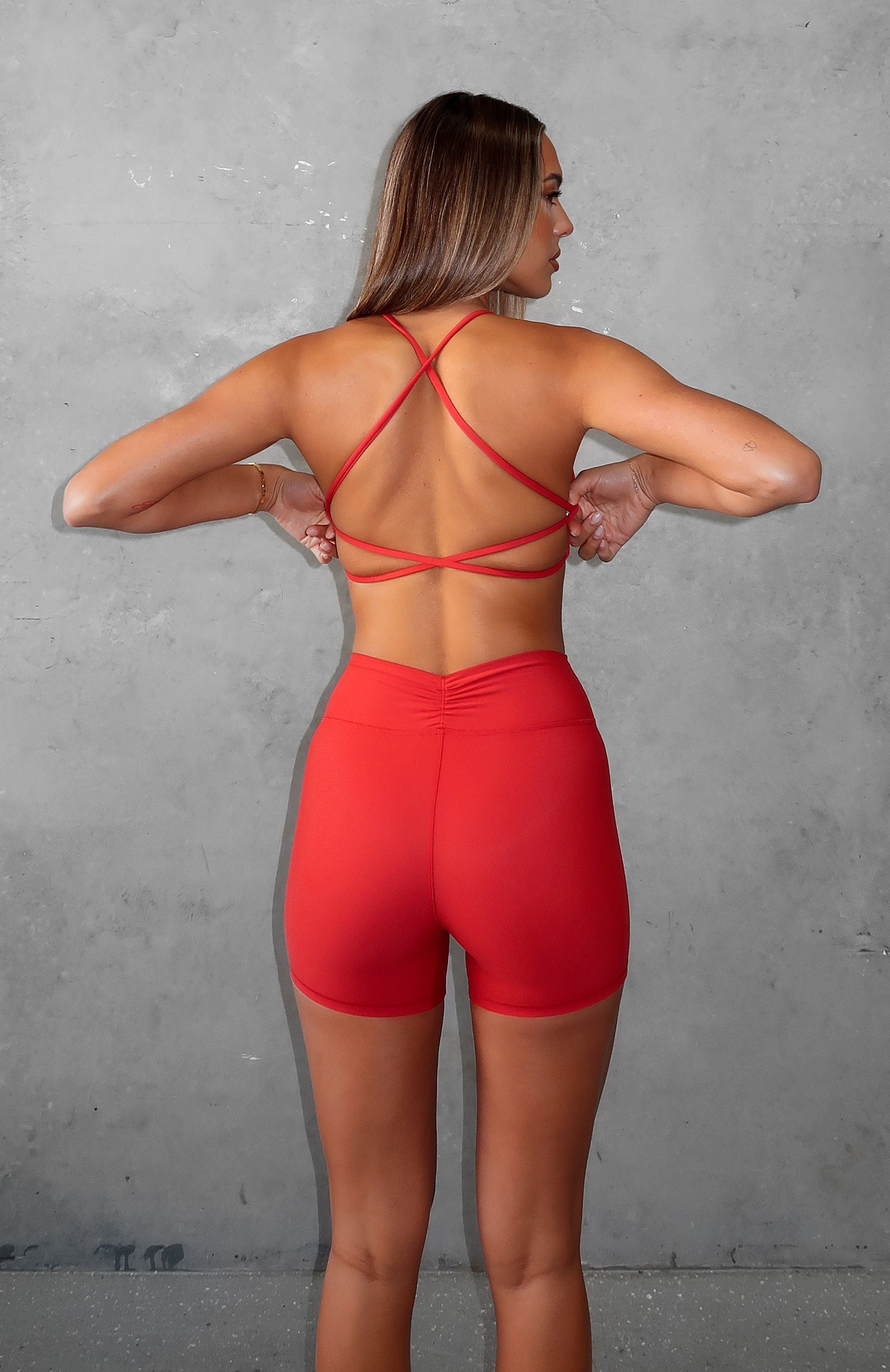 White Fox Active She's Healthy Sports Bra - Cherry Red, Criss-Cross Back