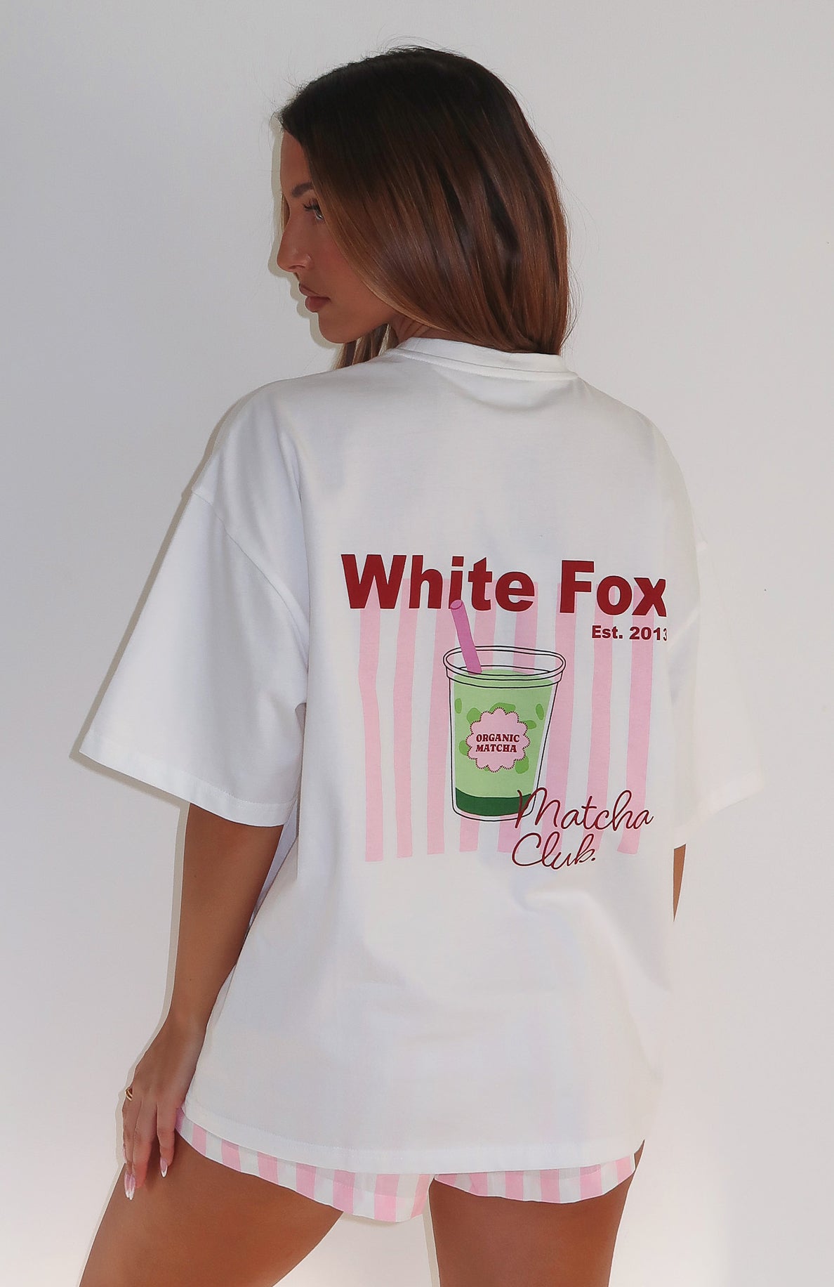 Matcha Club Oversized Cotton Tee with Fox Print - White