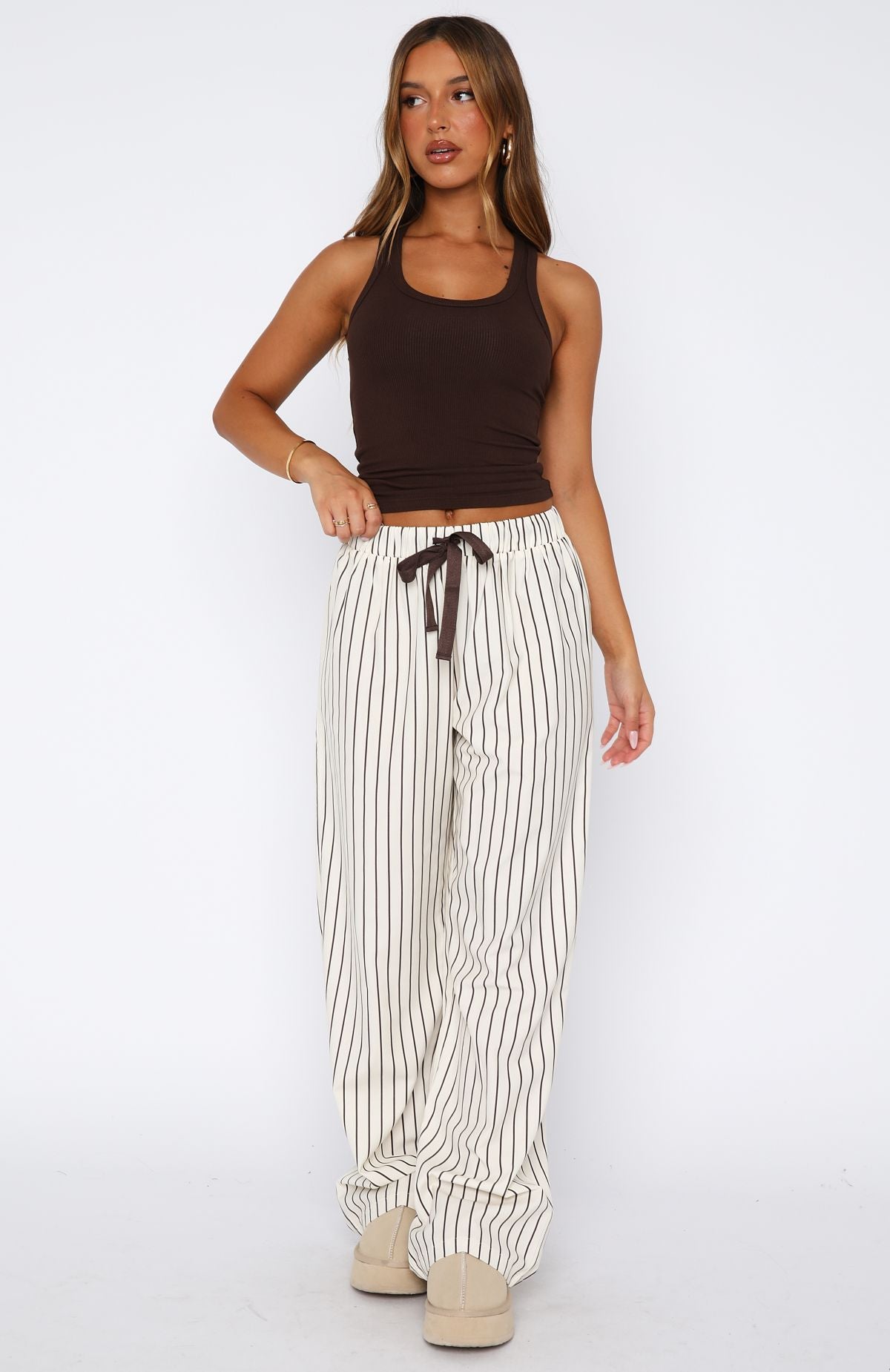 Sweetheart Striped Pyjama Pants - Cream & Chocolate