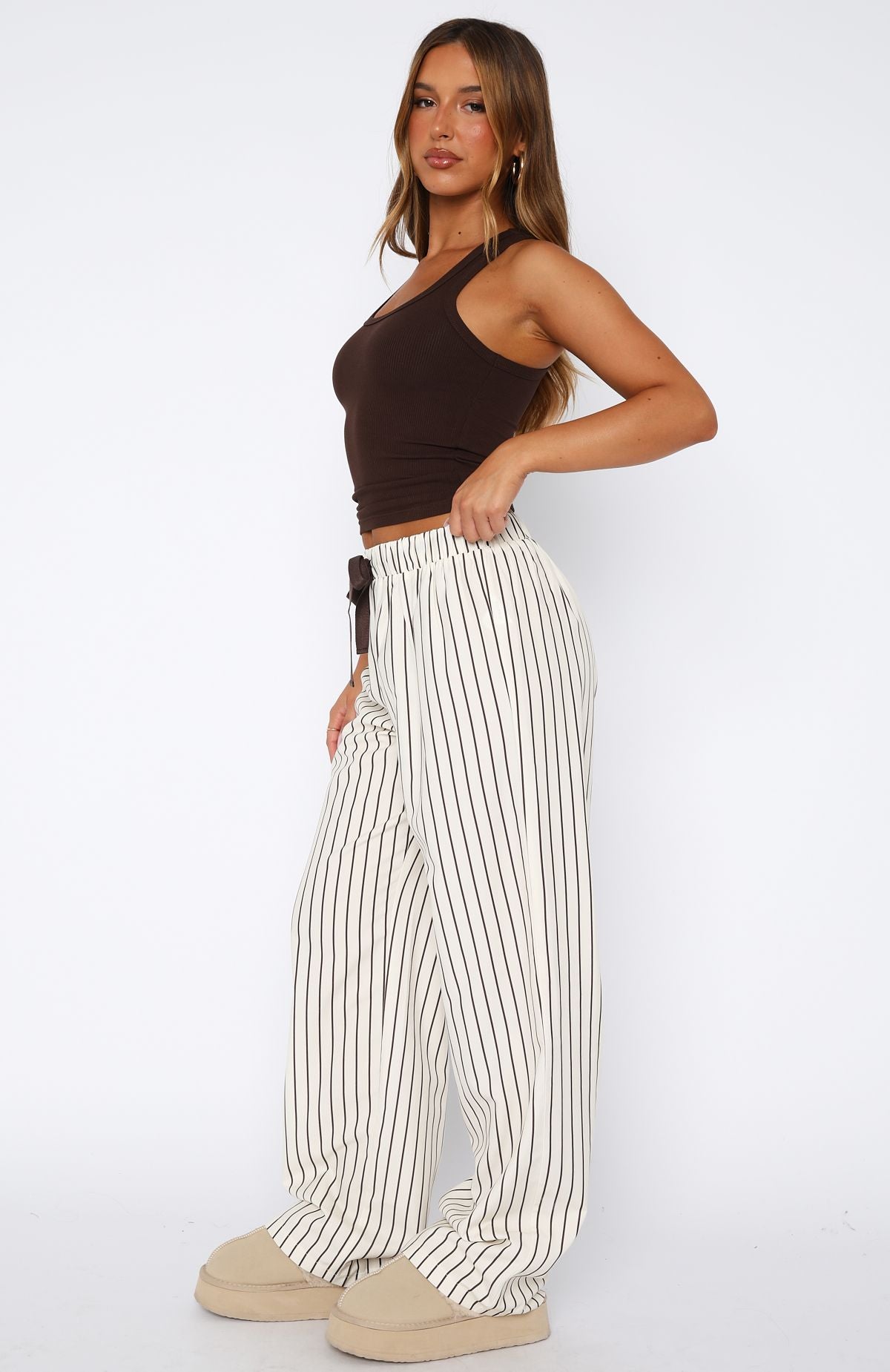Sweetheart Striped Pyjama Pants - Cream & Chocolate