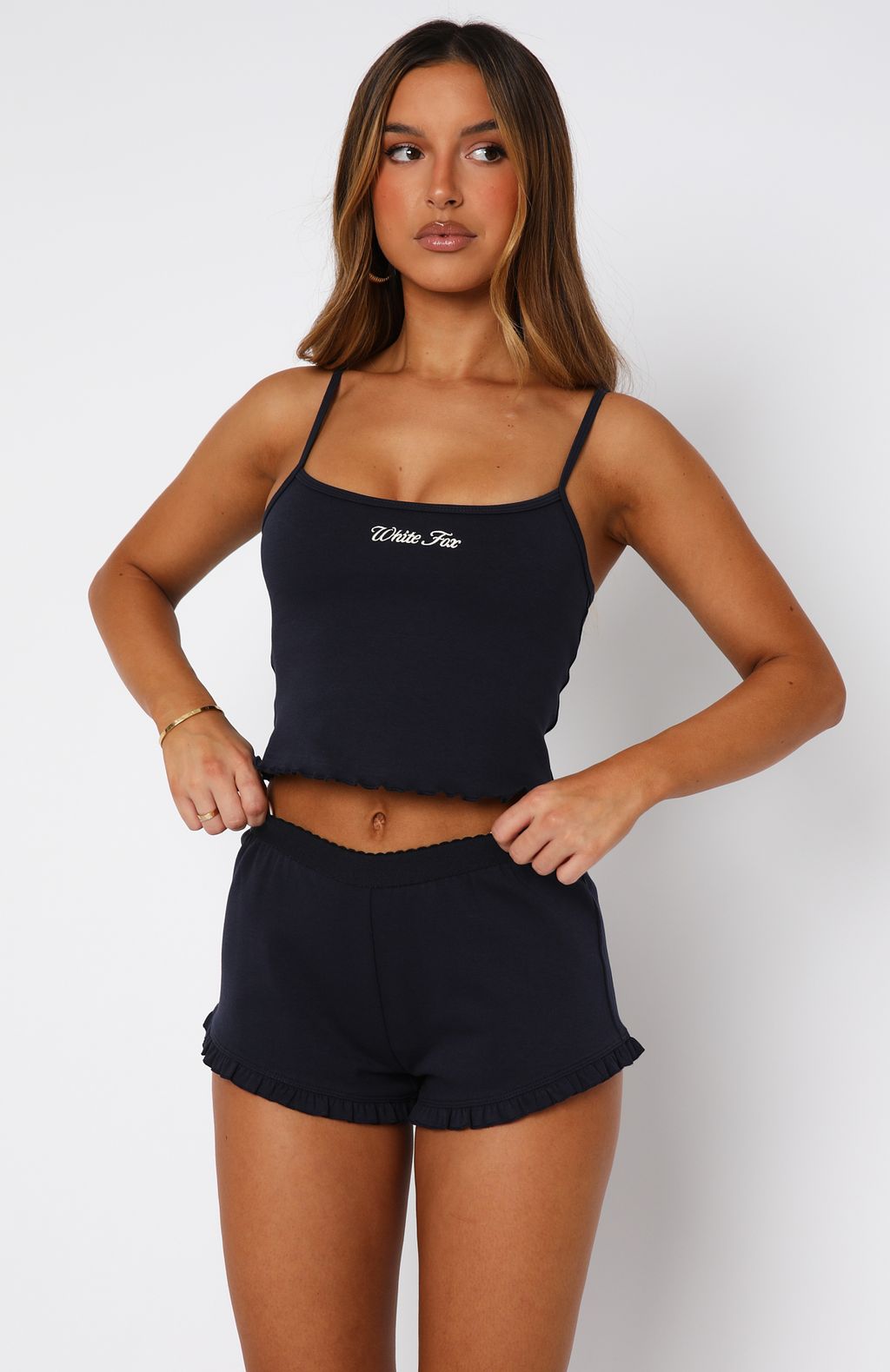 Love Matters Navy Cotton PJ Top with Ruffle Hem