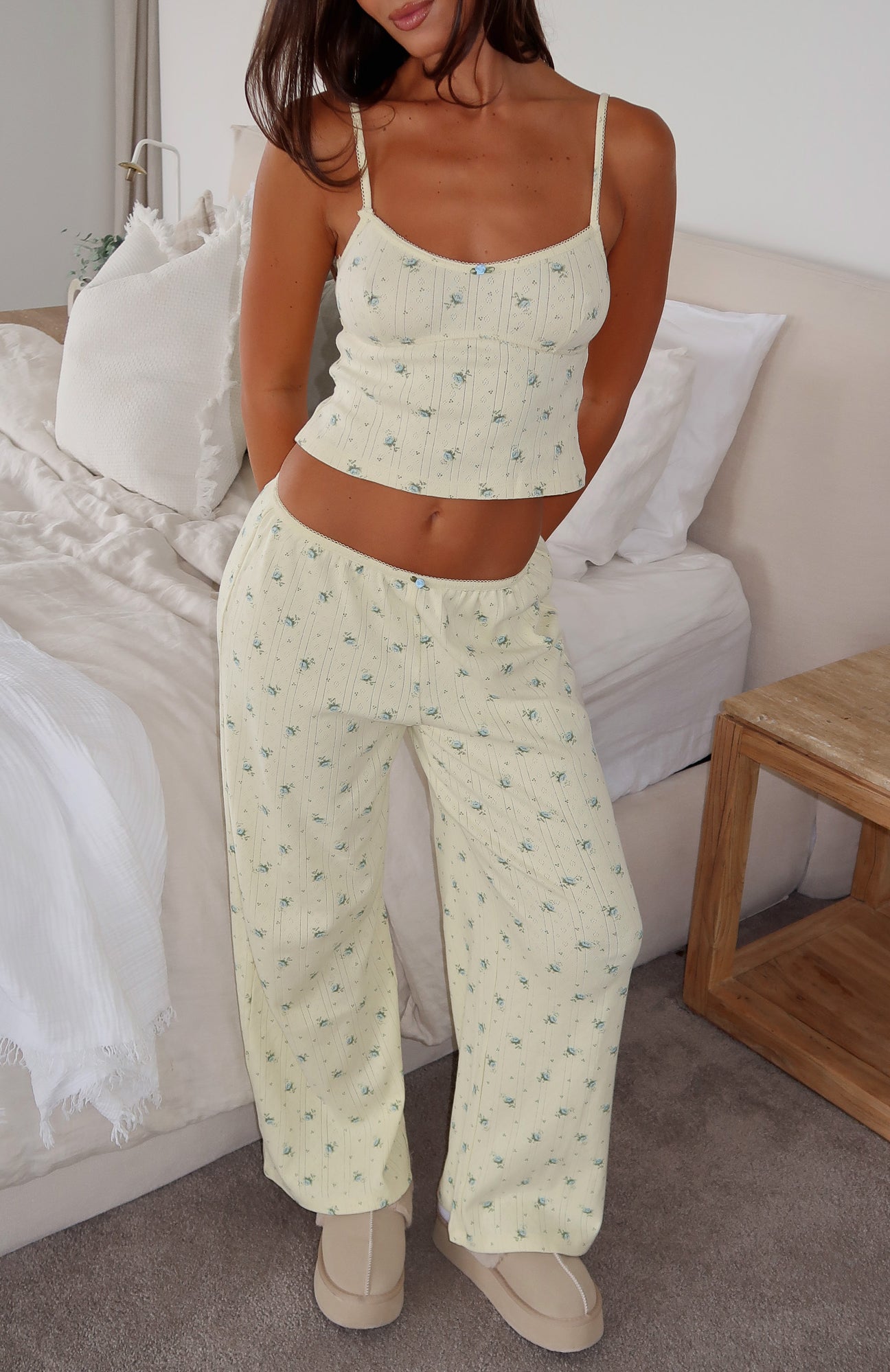 Lemon Floral Print Cotton Pyjama Pants for Women