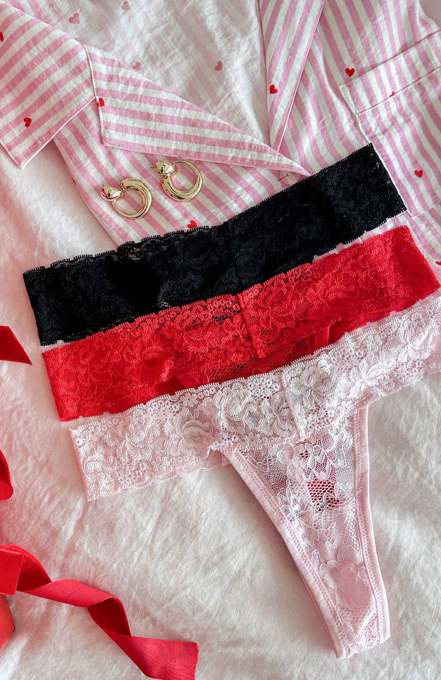 Sheer Heart Strings Women's Underwear Set - 3-Pack Hipster Briefs in Red, Pink, Black