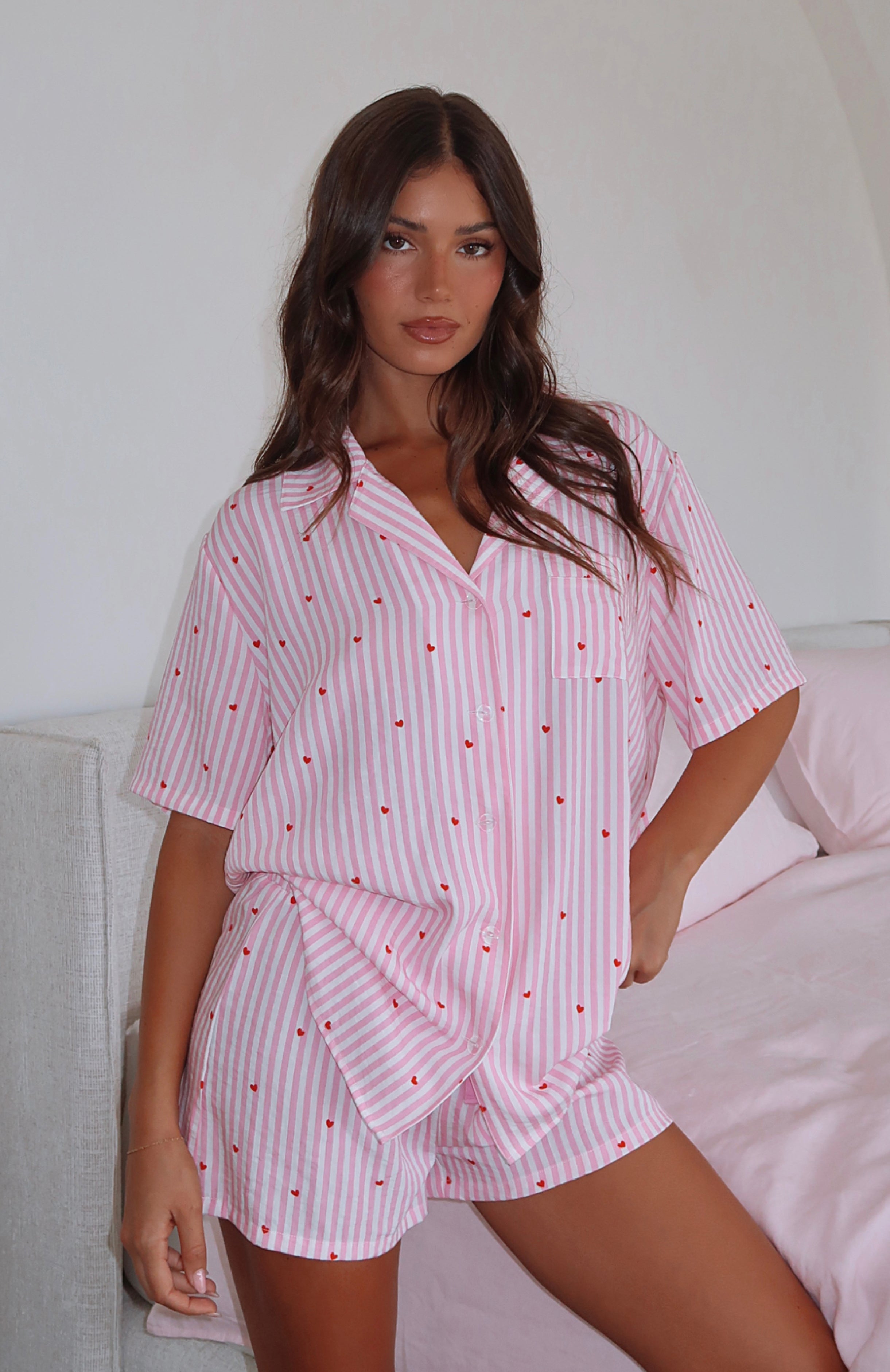 Pink Sweetheart Offline Pajama Set - Summer Shorts & Button-Up Top