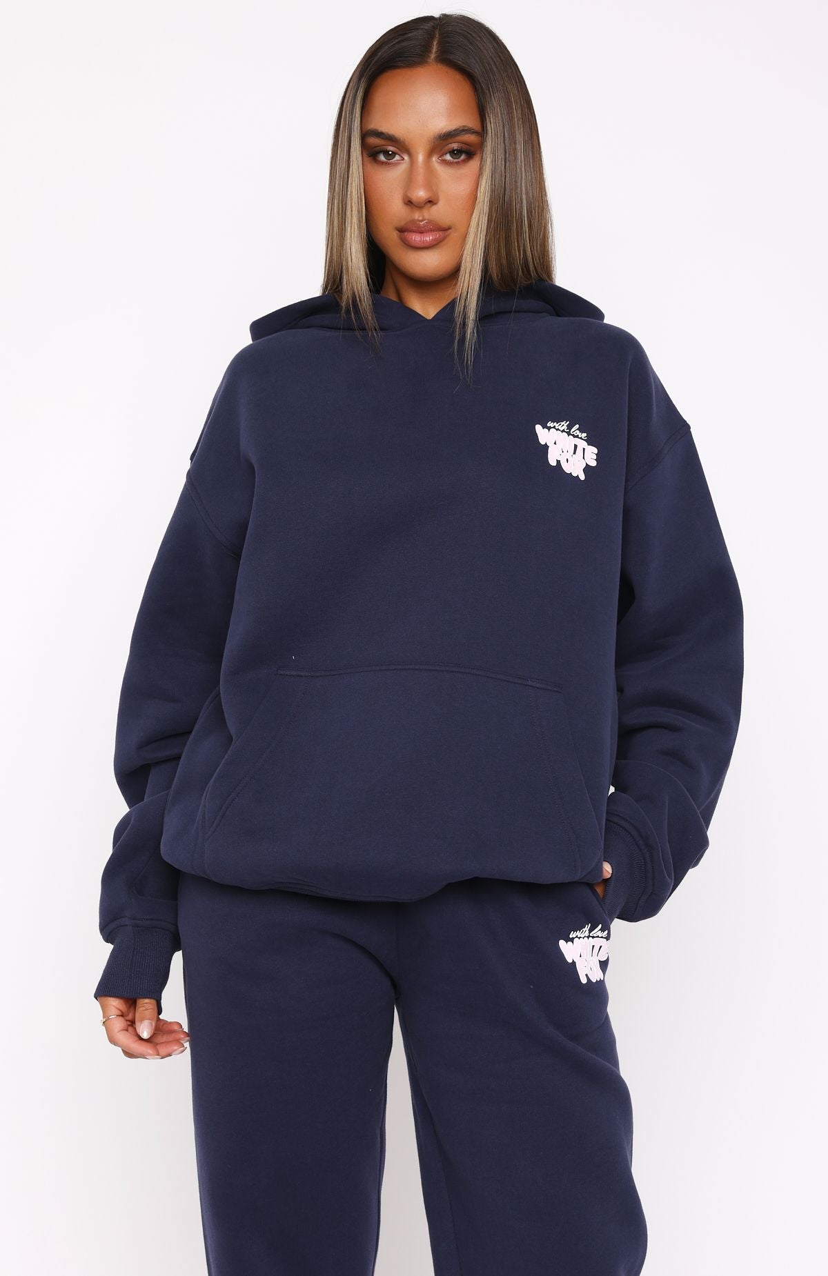 With Love Always Navy Oversized Hoodie - Fleece-Lined Comfort
