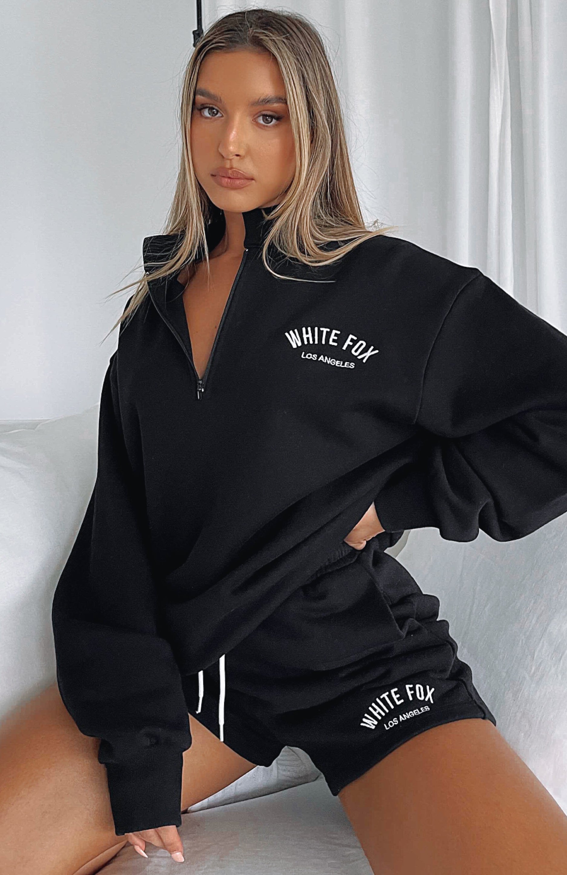 Oversized Zip Front Sweater - Black Cotton Lounge Wear