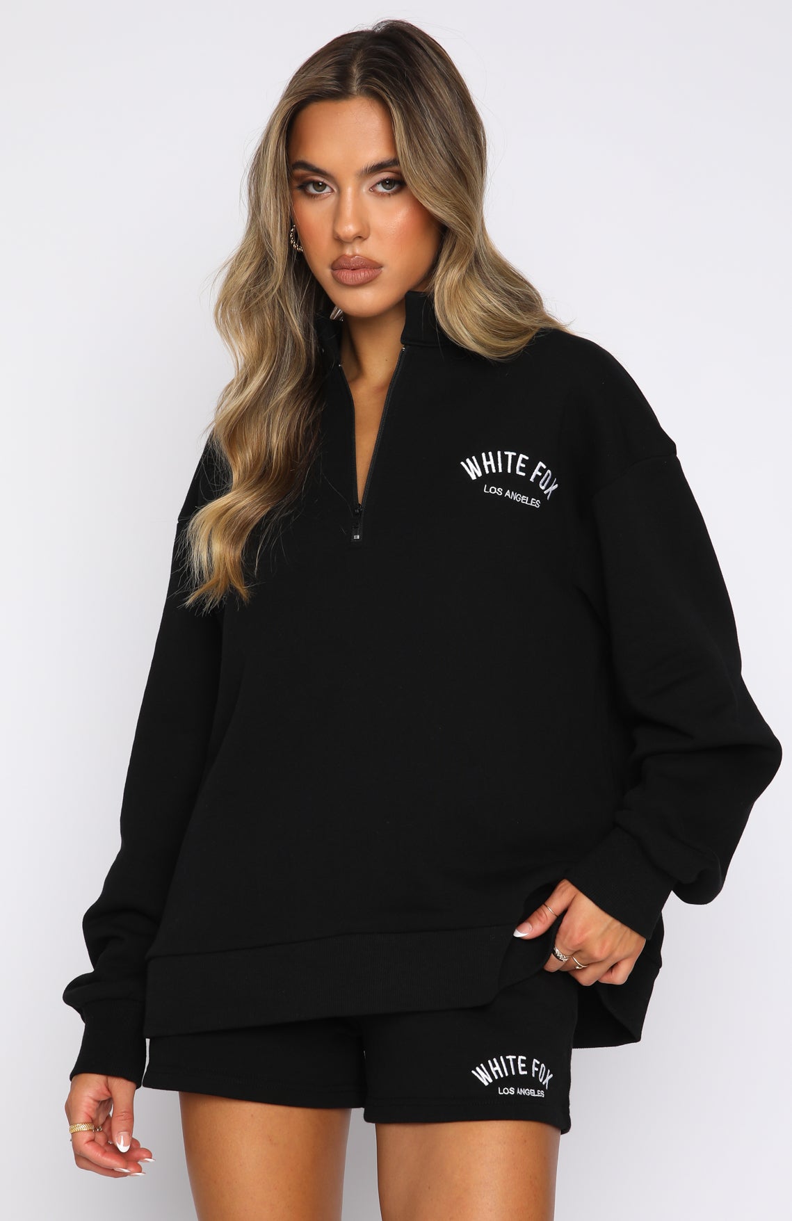 Oversized Zip Front Sweater - Black Cotton Lounge Wear