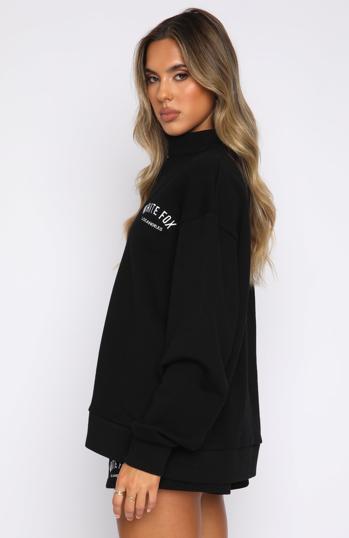 Oversized Zip Front Sweater - Black Cotton Lounge Wear