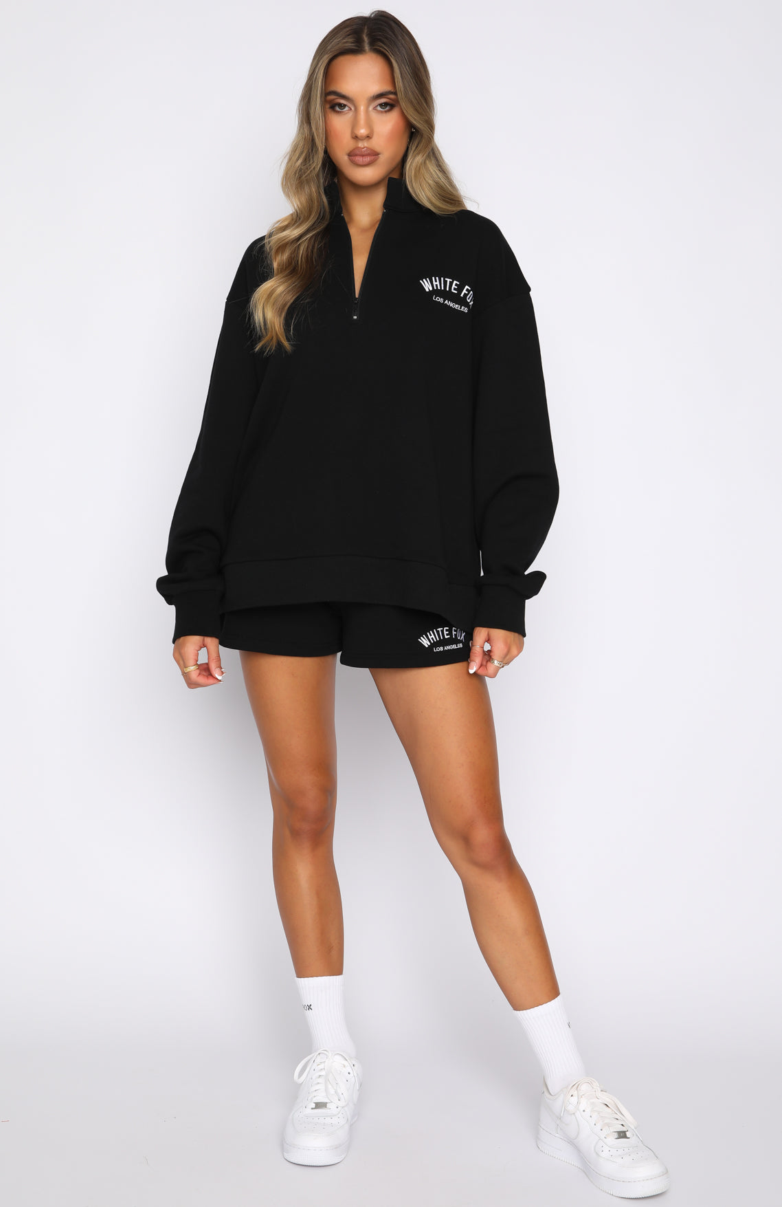 Oversized Zip Front Sweater - Black Cotton Lounge Wear