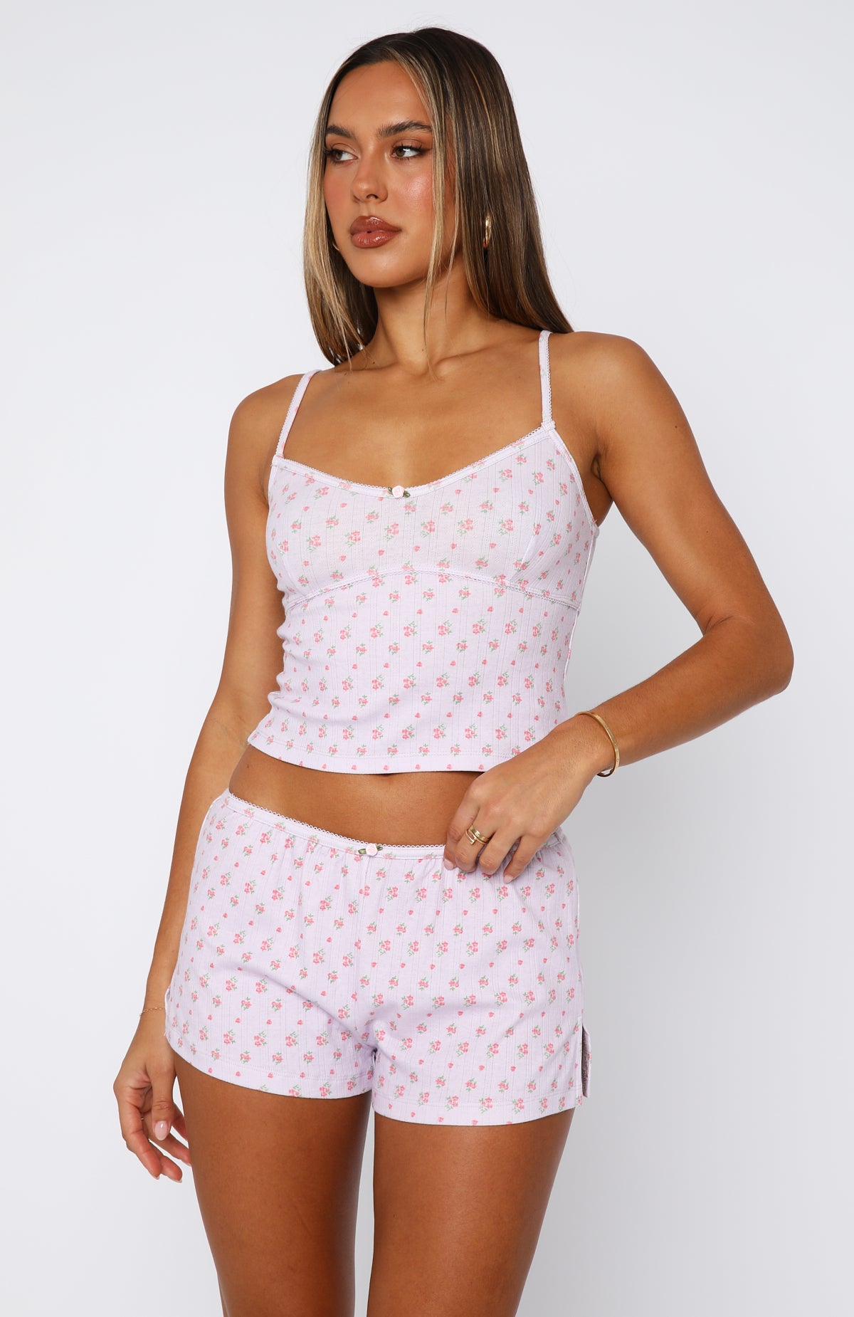 Purple Floral Cropped Pyjama Top - Snuggle Season