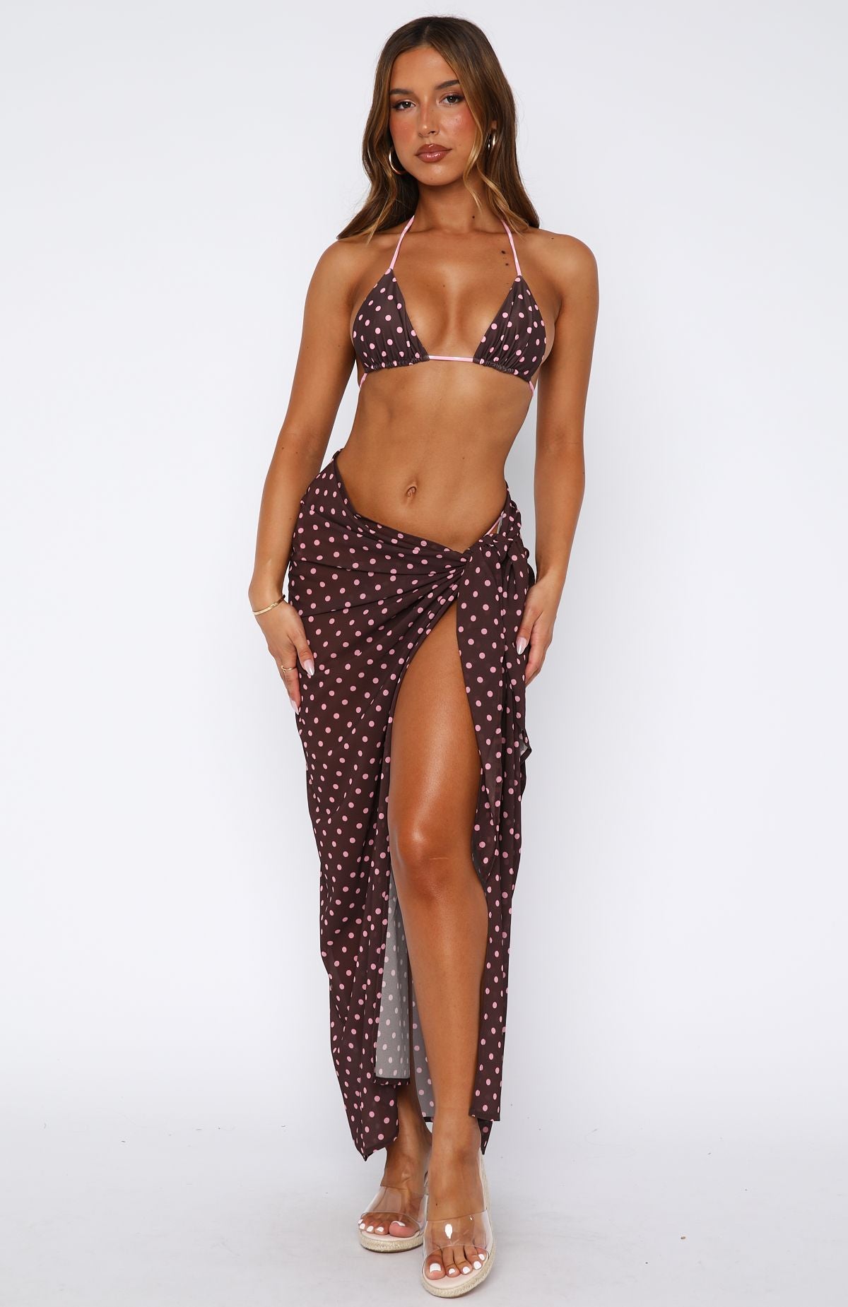 White Fox Swim Seaforth Sarong - Chocolate & Pink Polka Dot