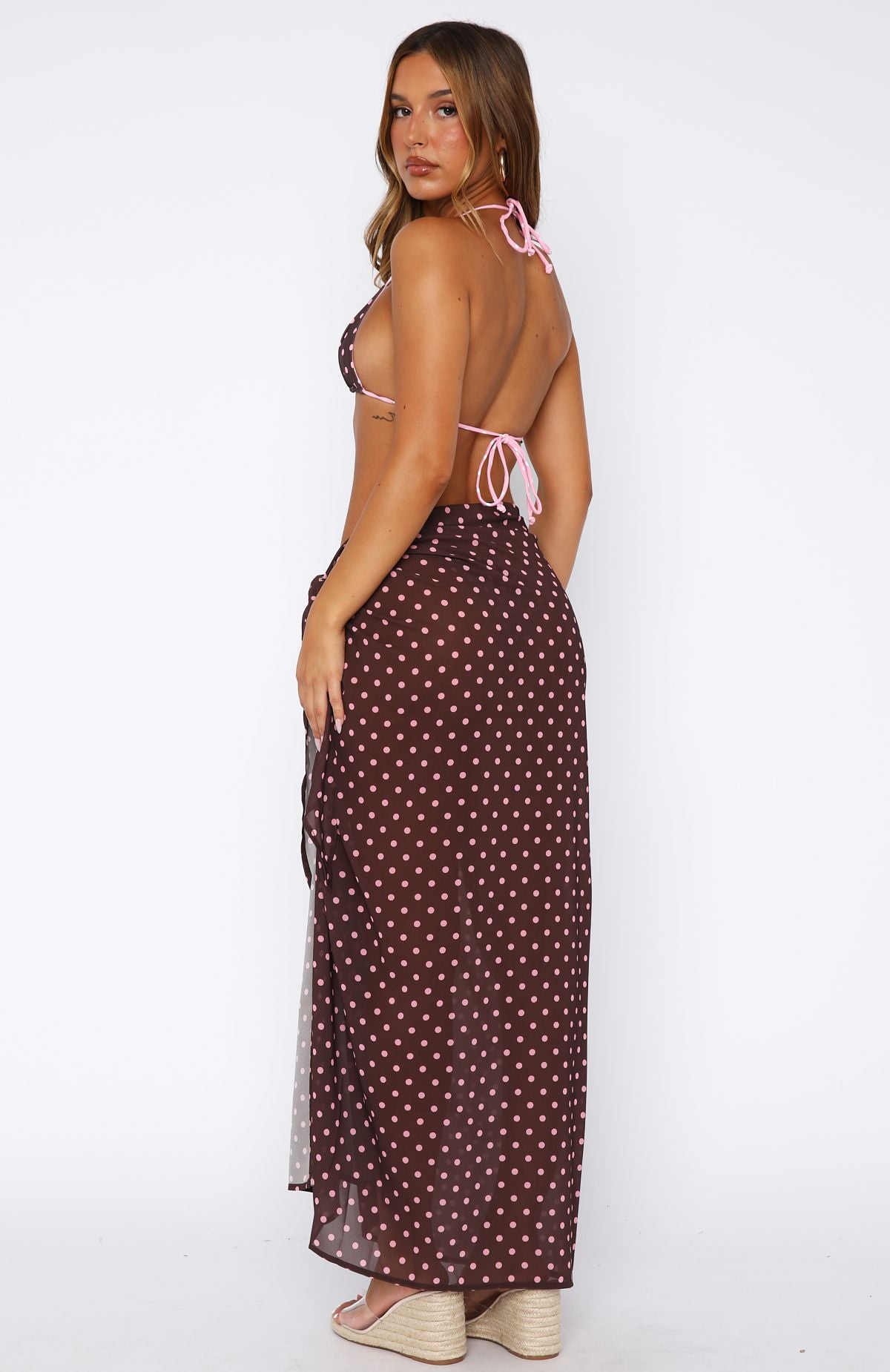 White Fox Swim Seaforth Sarong - Chocolate & Pink Polka Dot