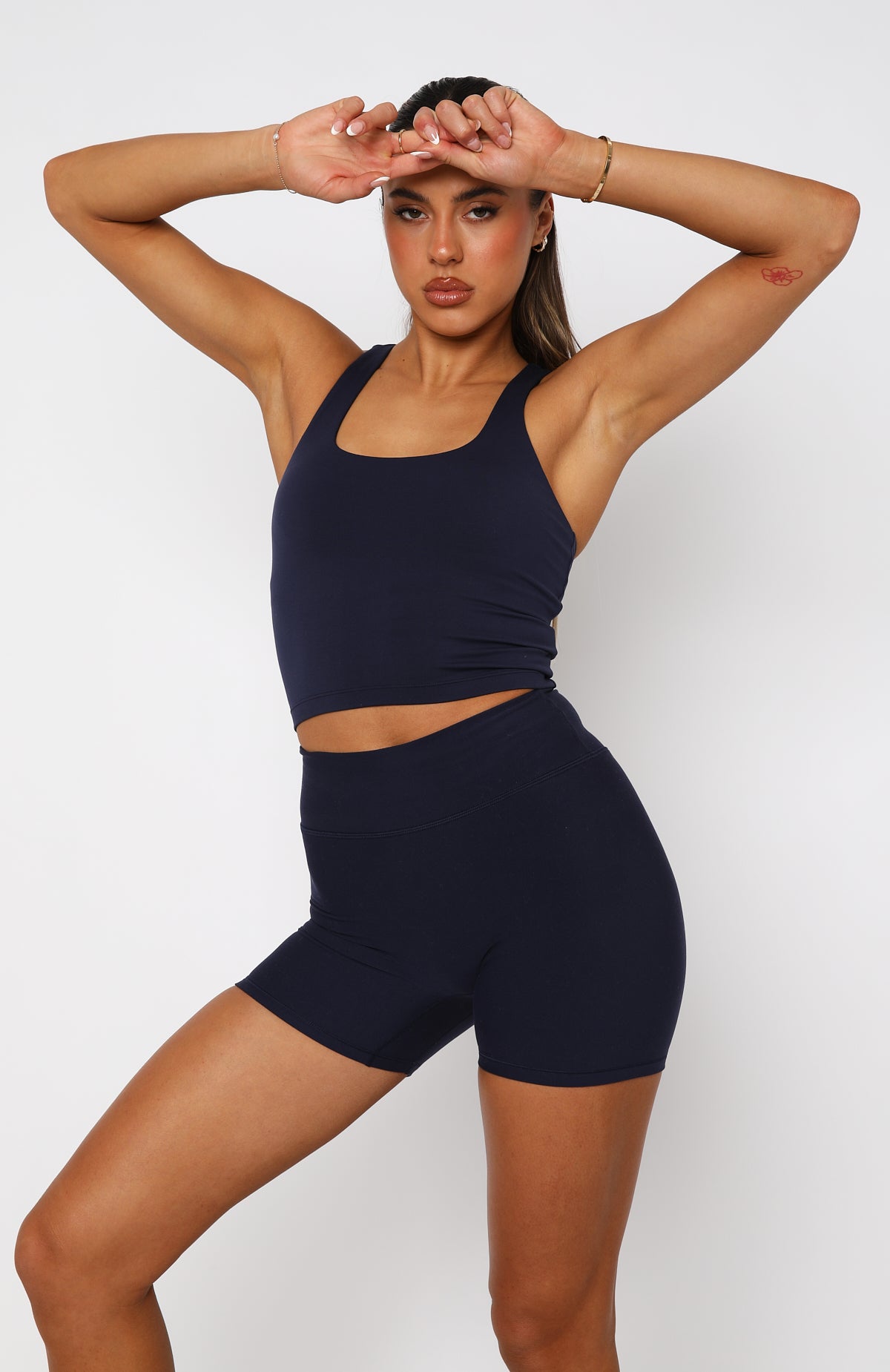 White Fox Active Work It Out Crop Top - Navy Sports Bra for Workouts