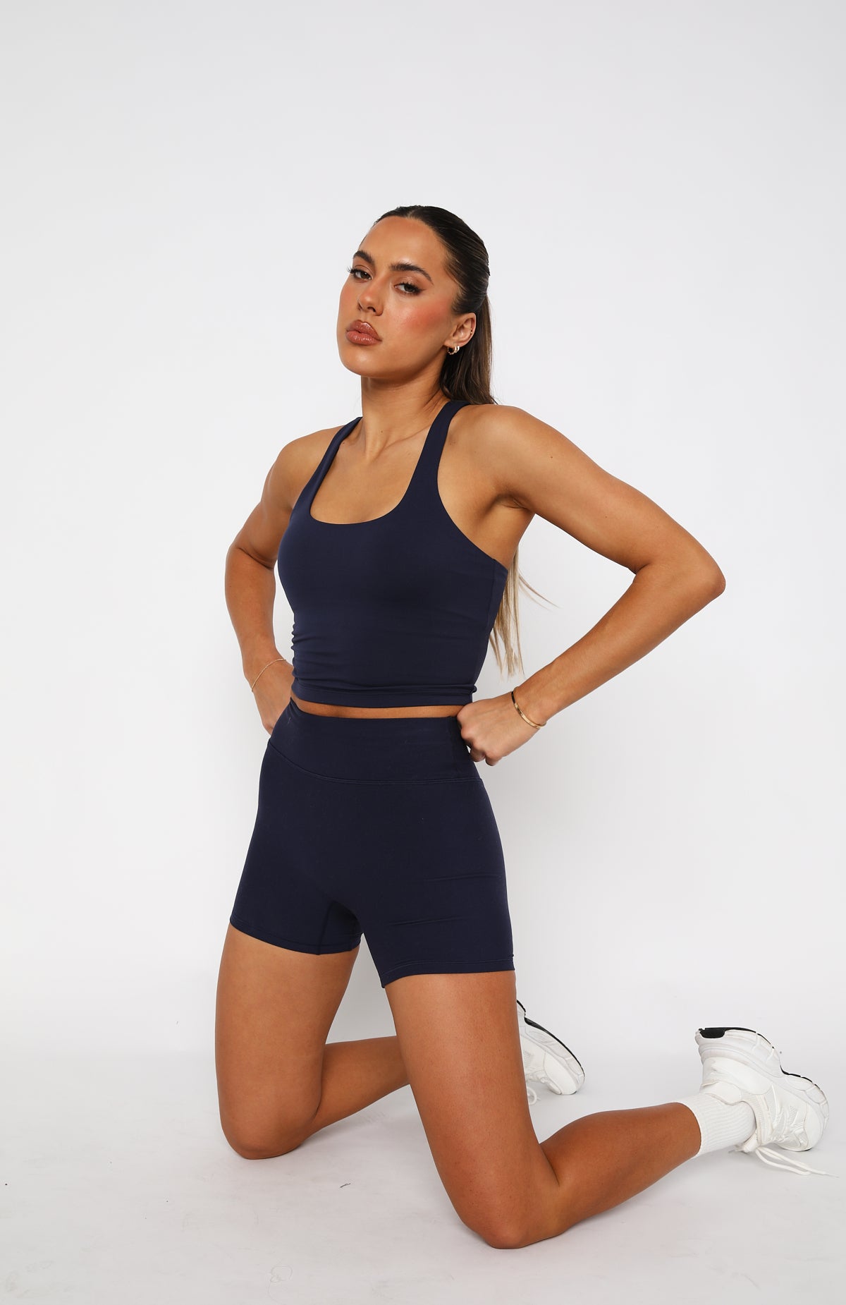 White Fox Active Work It Out Crop Top - Navy Sports Bra for Workouts