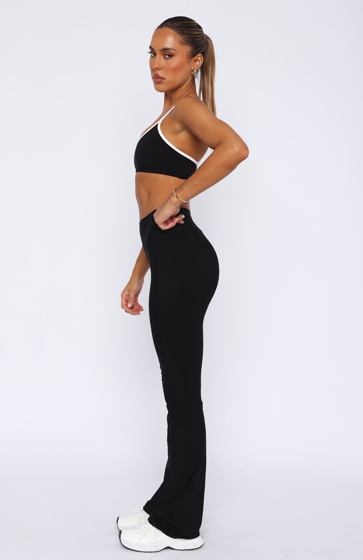 White Fox Active High Waisted Flare Leggings - Black