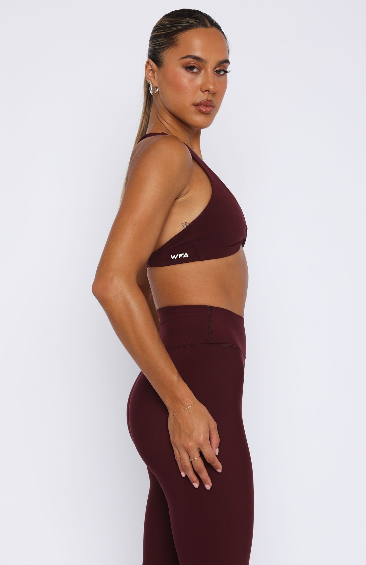 White Fox Active High Support Sports Bra - Plunge Neckline, Criss-Cross Back - Merlot