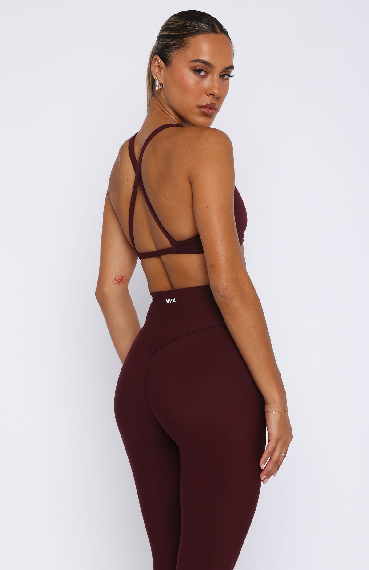 White Fox Active High Support Sports Bra - Plunge Neckline, Criss-Cross Back - Merlot
