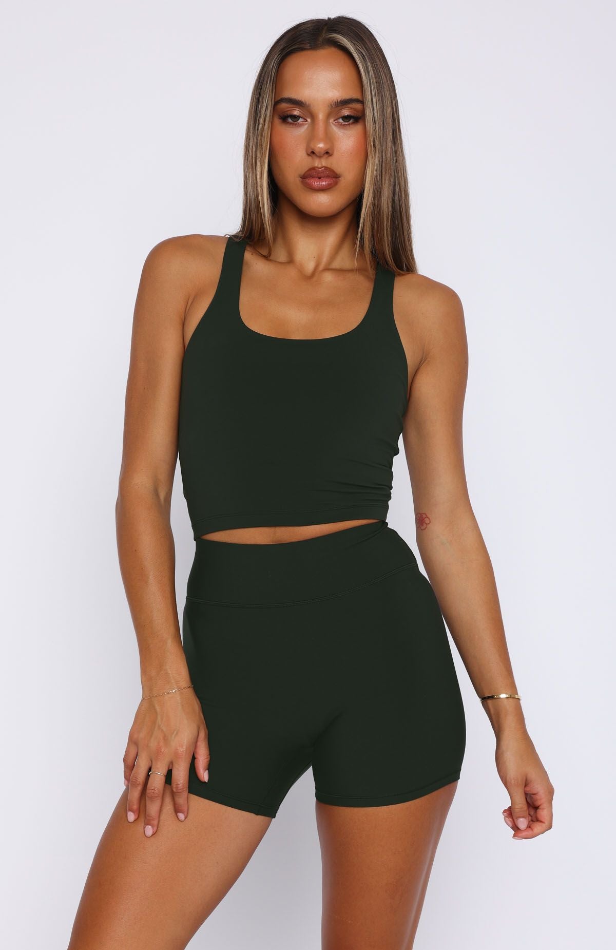 White Fox Active Work It Out Crop Top - Forest Green Fitness
