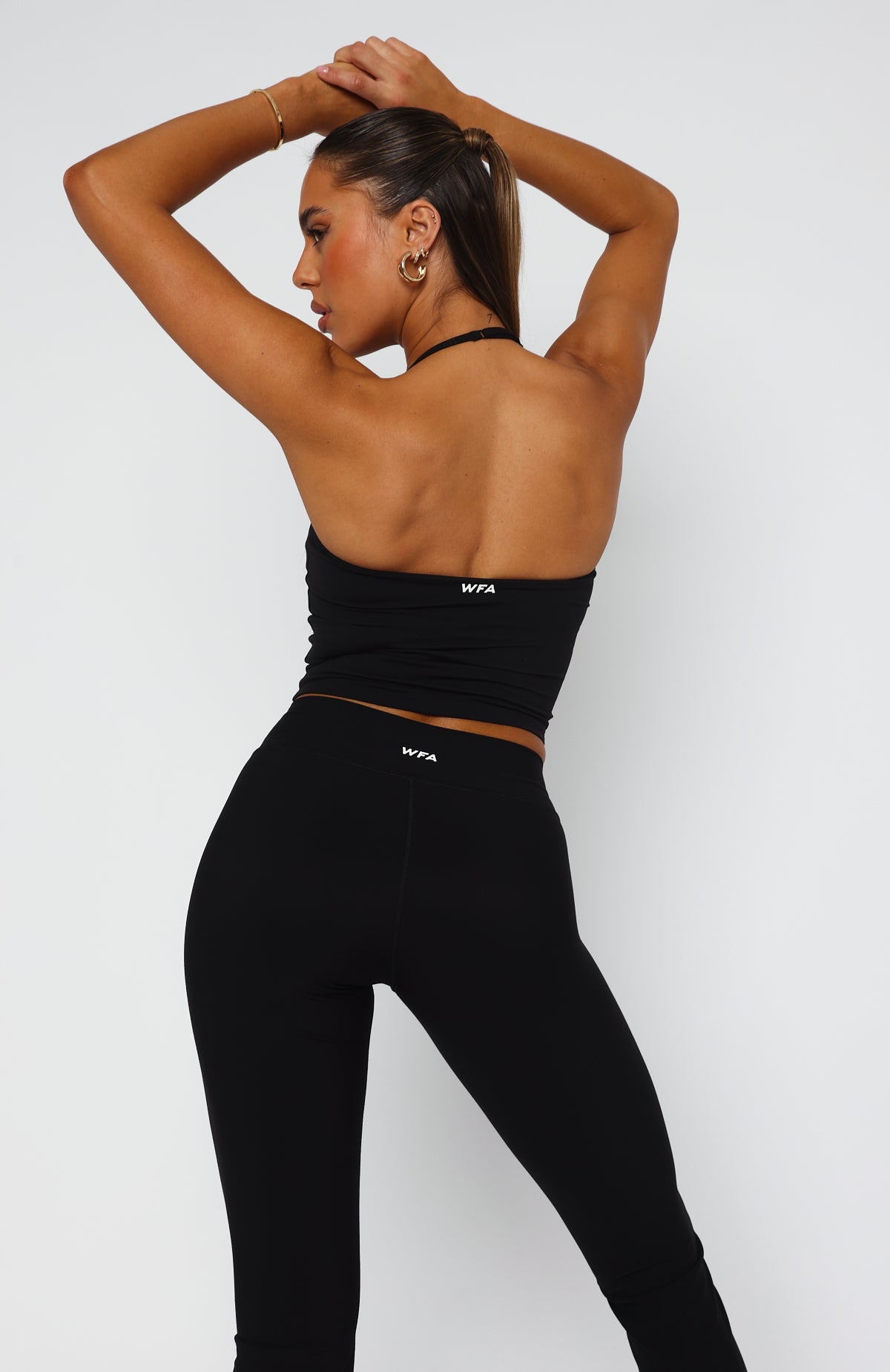 White Fox Never Last Crop Top - Black Adjustable Halter Sports Bra