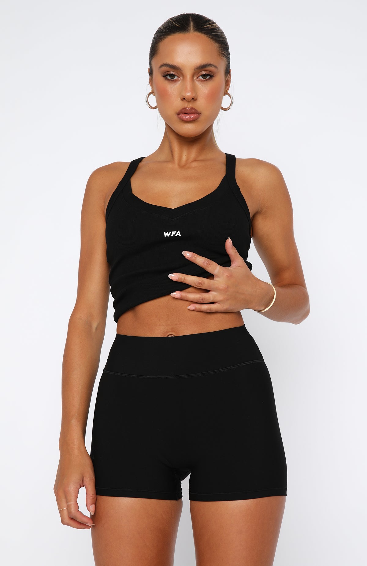 White Fox Active Performance Sports Tank Top - Black Ribbed Crop Top