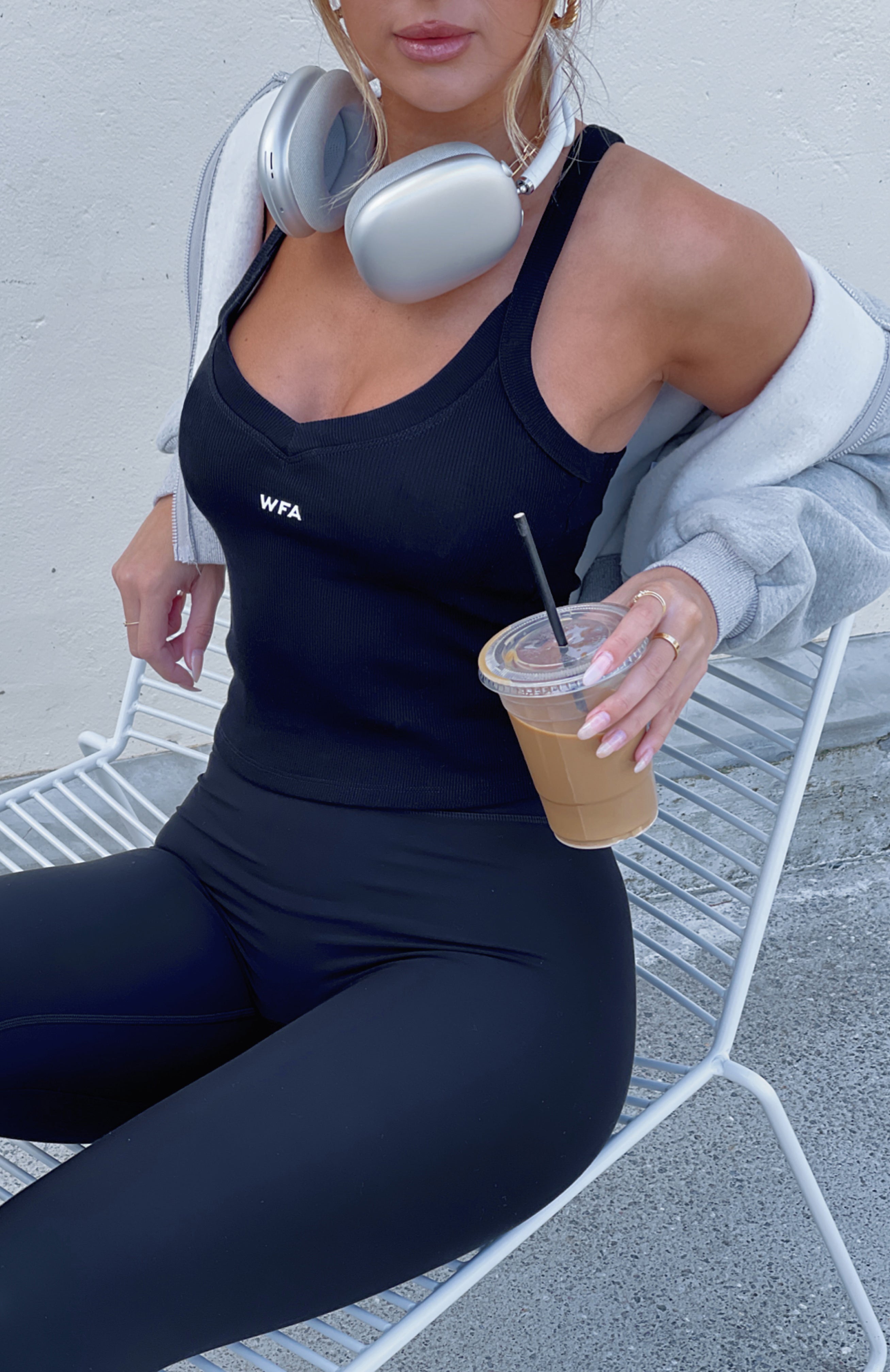 White Fox Active Performance Sports Tank Top - Black Ribbed Crop Top