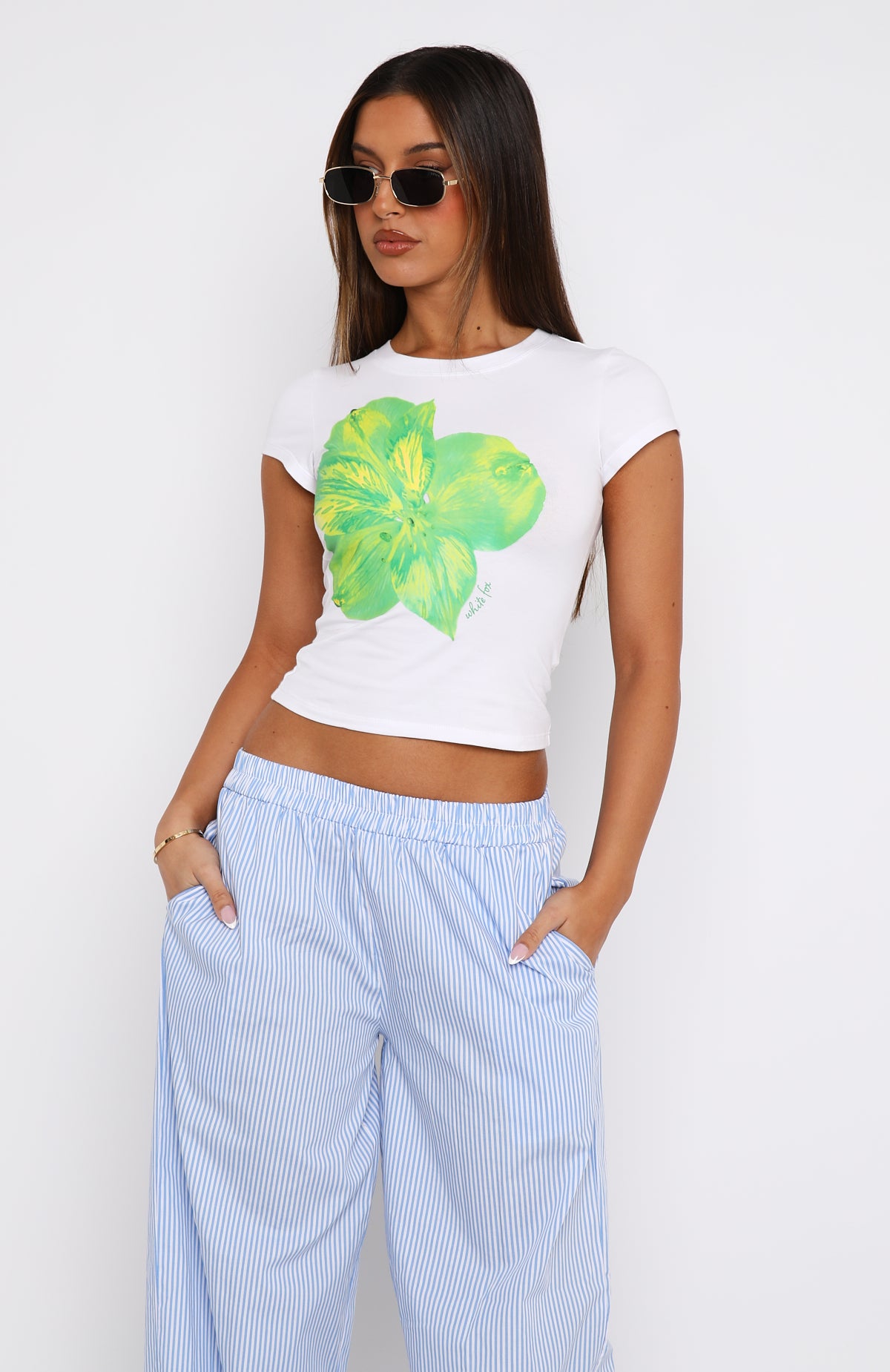 Buy You Flowers White Baby Tee - Soft Stretch Short Sleeve Top