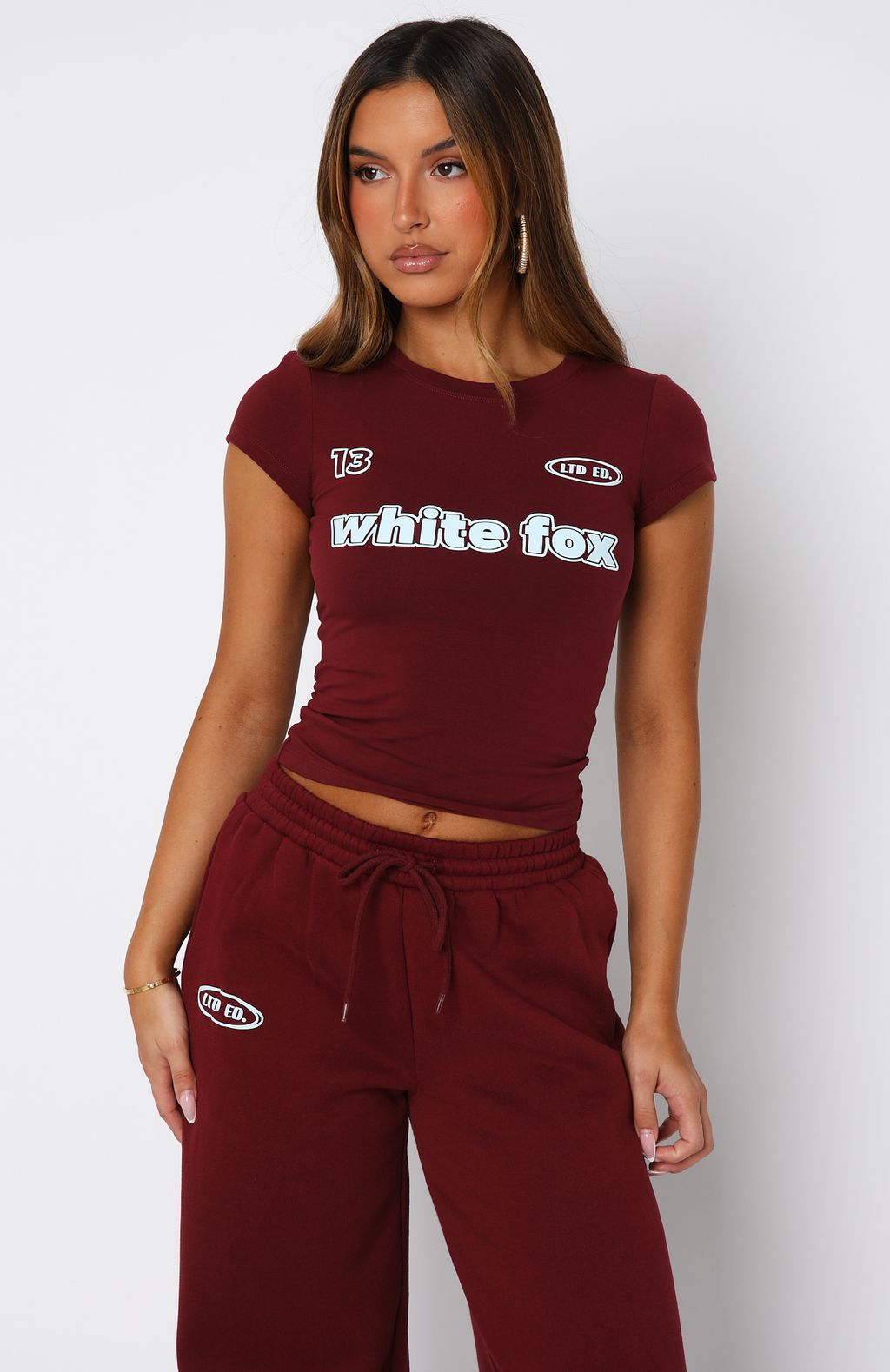 Burgundy Baby Tee with Fox Print - Soft Cotton Blend