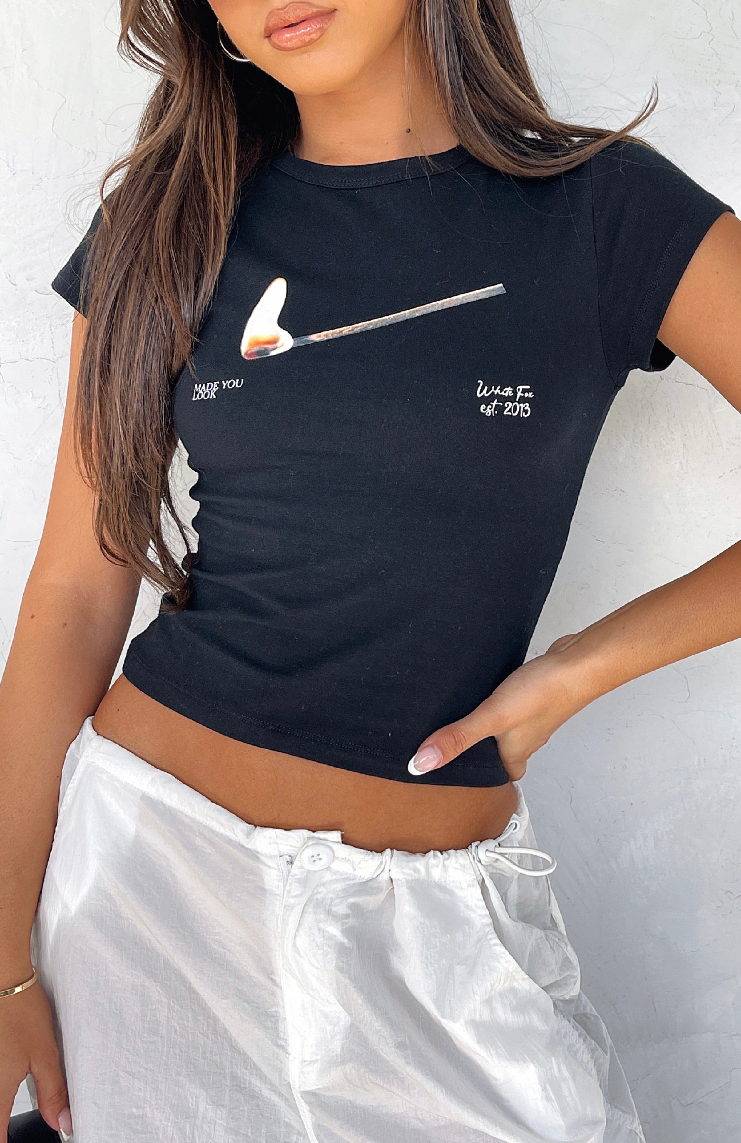 Running On Flames Black Graphic Baby Tee - Cotton Spandex Blend