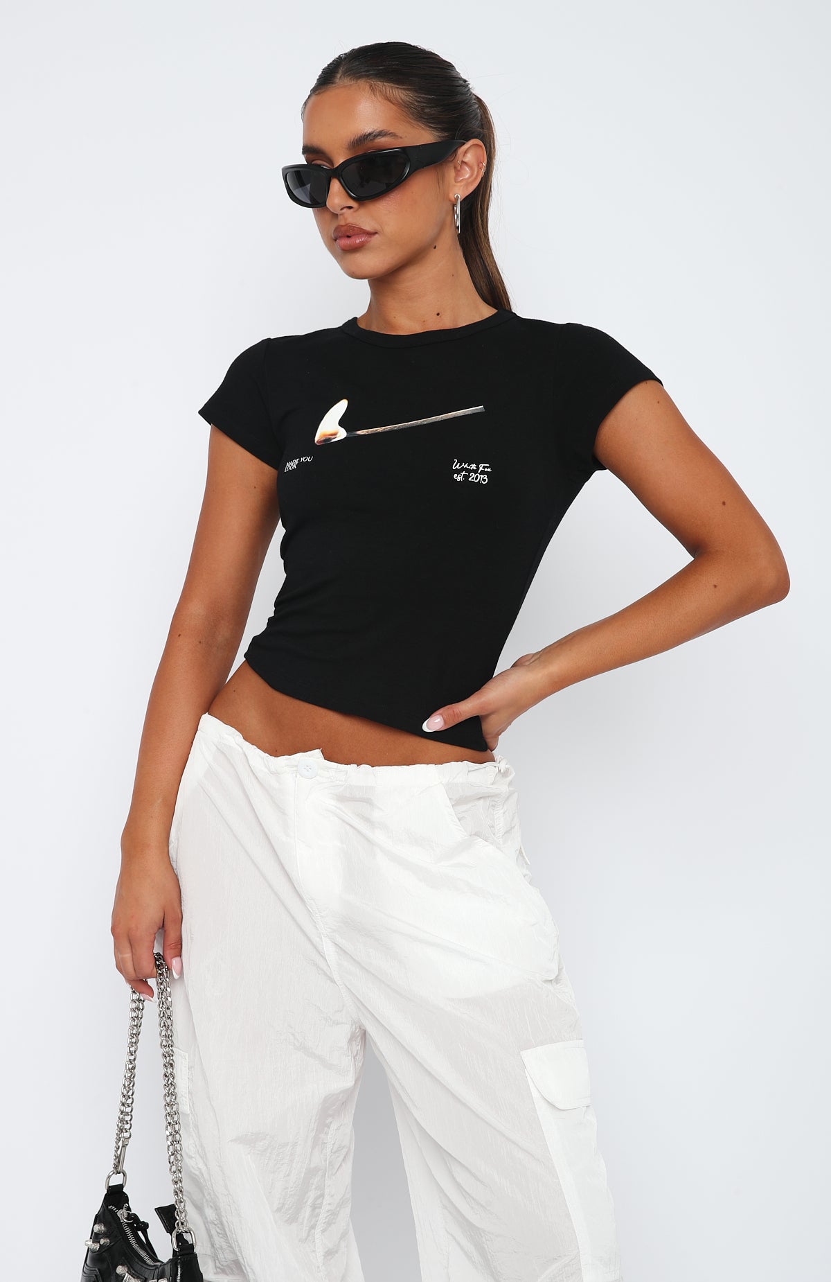 Running On Flames Black Graphic Baby Tee - Cotton Spandex Blend