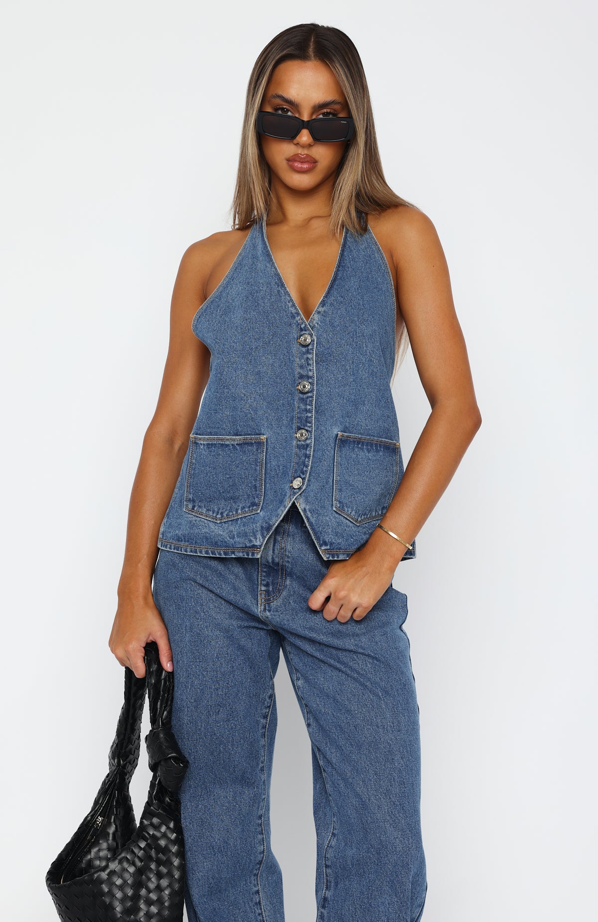 White Fox Denim Energy Balance Top - Admiral Blue Halter Neck
