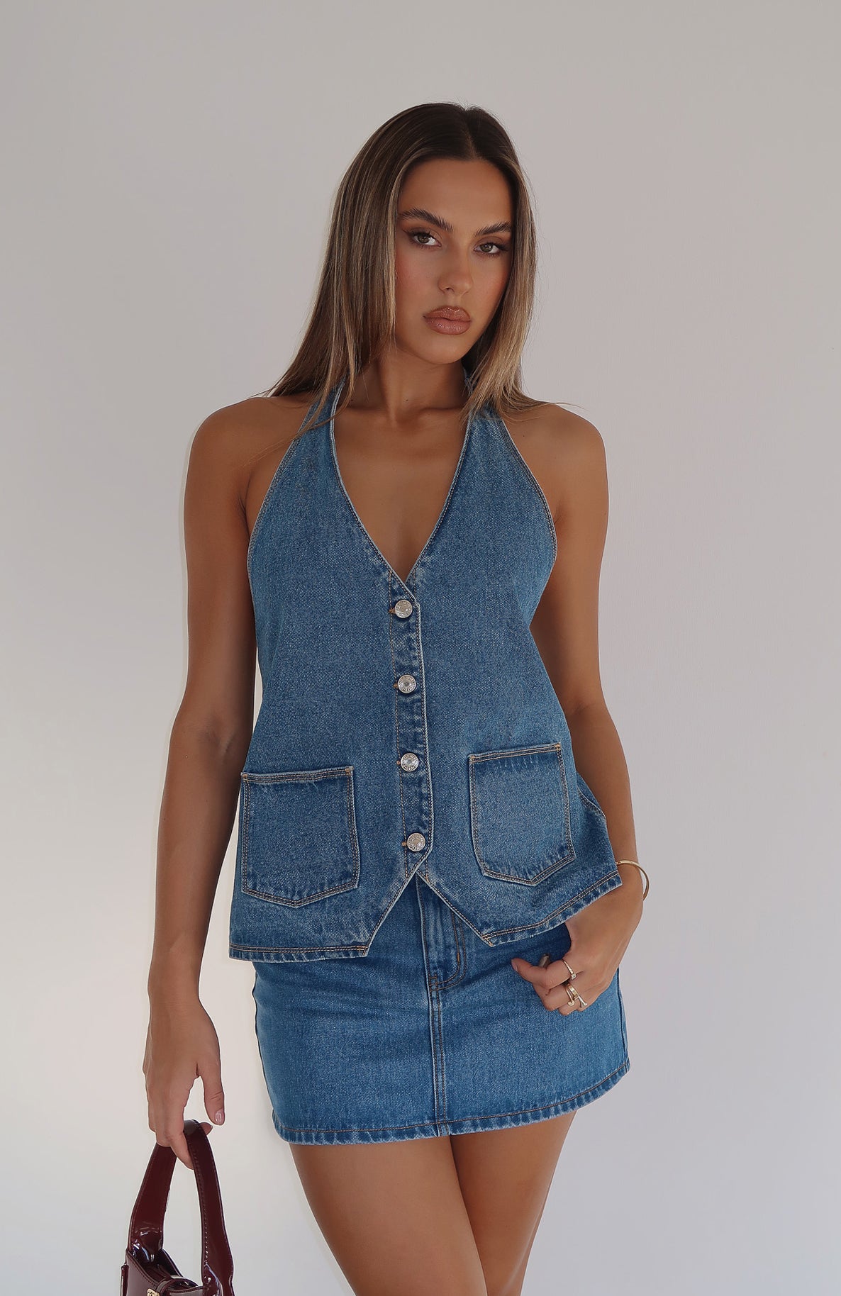 White Fox Denim Energy Balance Top - Admiral Blue Halter Neck
