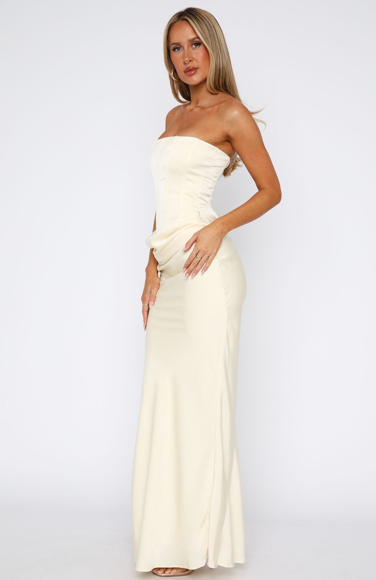 Strapless Corset Maxi Dress with Lace-Up Back – Love This Feeling