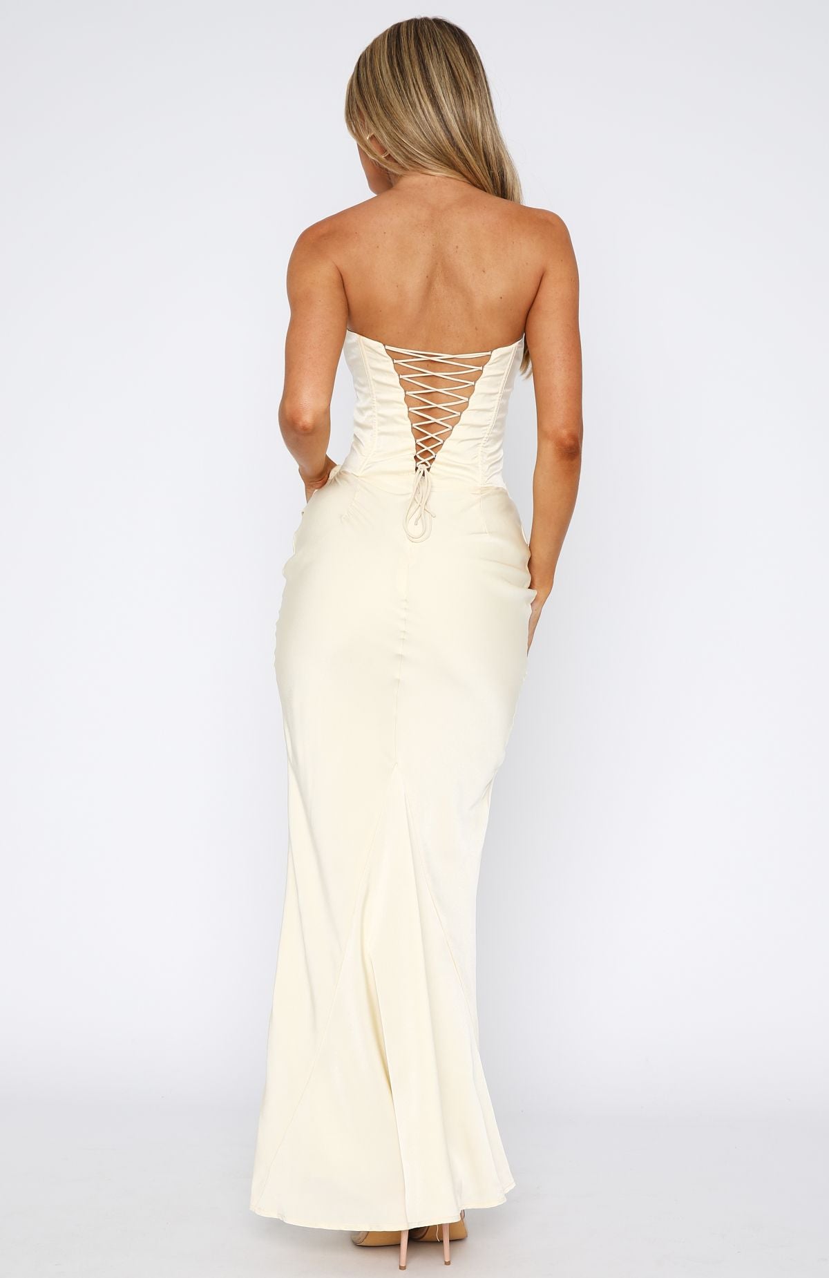 Strapless Corset Maxi Dress with Lace-Up Back – Love This Feeling