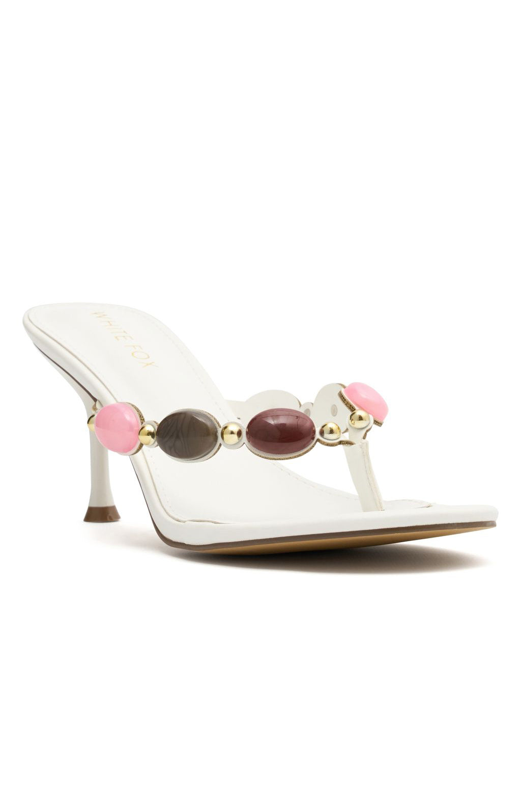 Nina White Beaded Mules with Kitten Heel | Summer Shoes