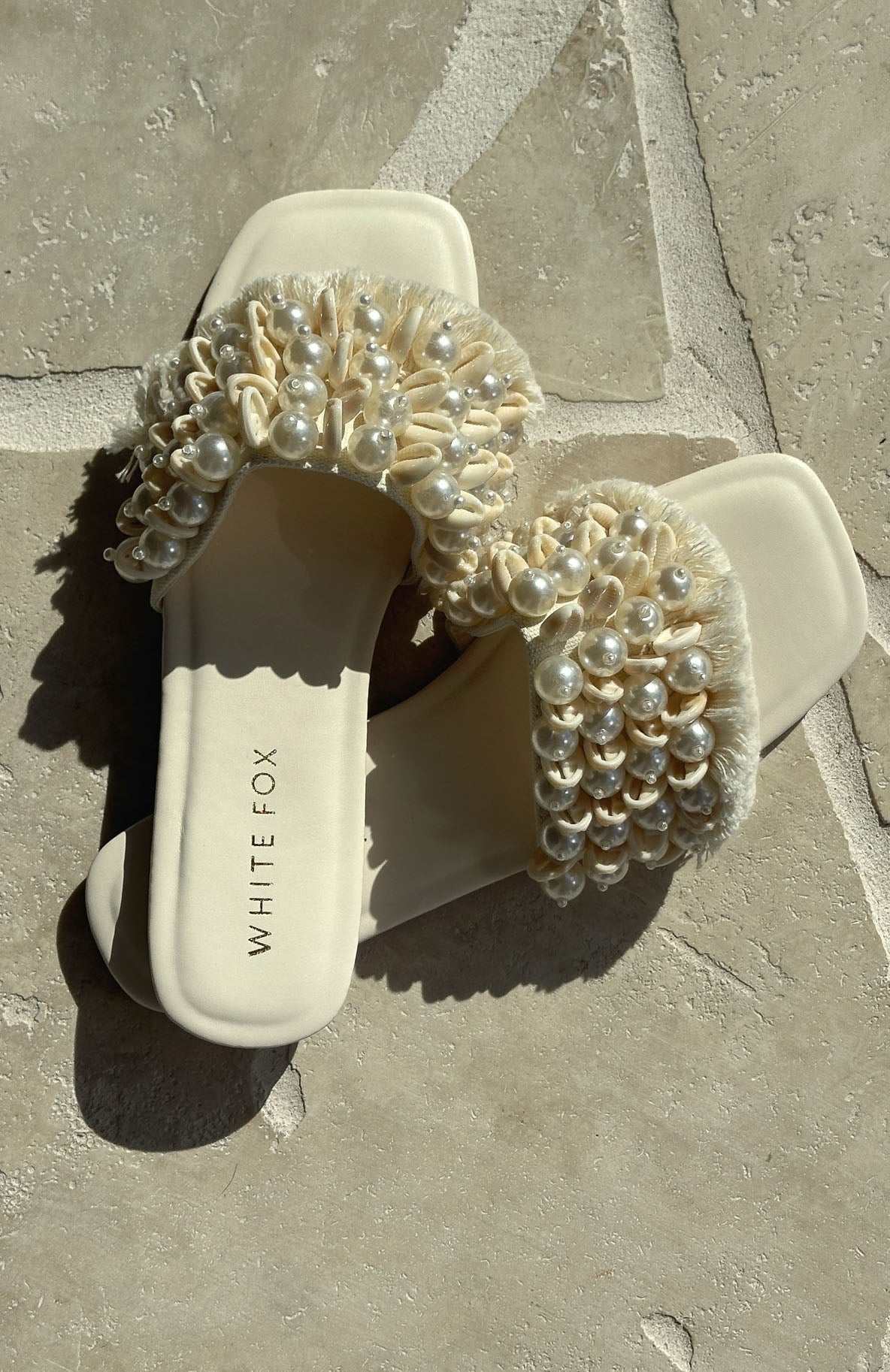 Valentina Cream Pearl Shell Sandals for Women