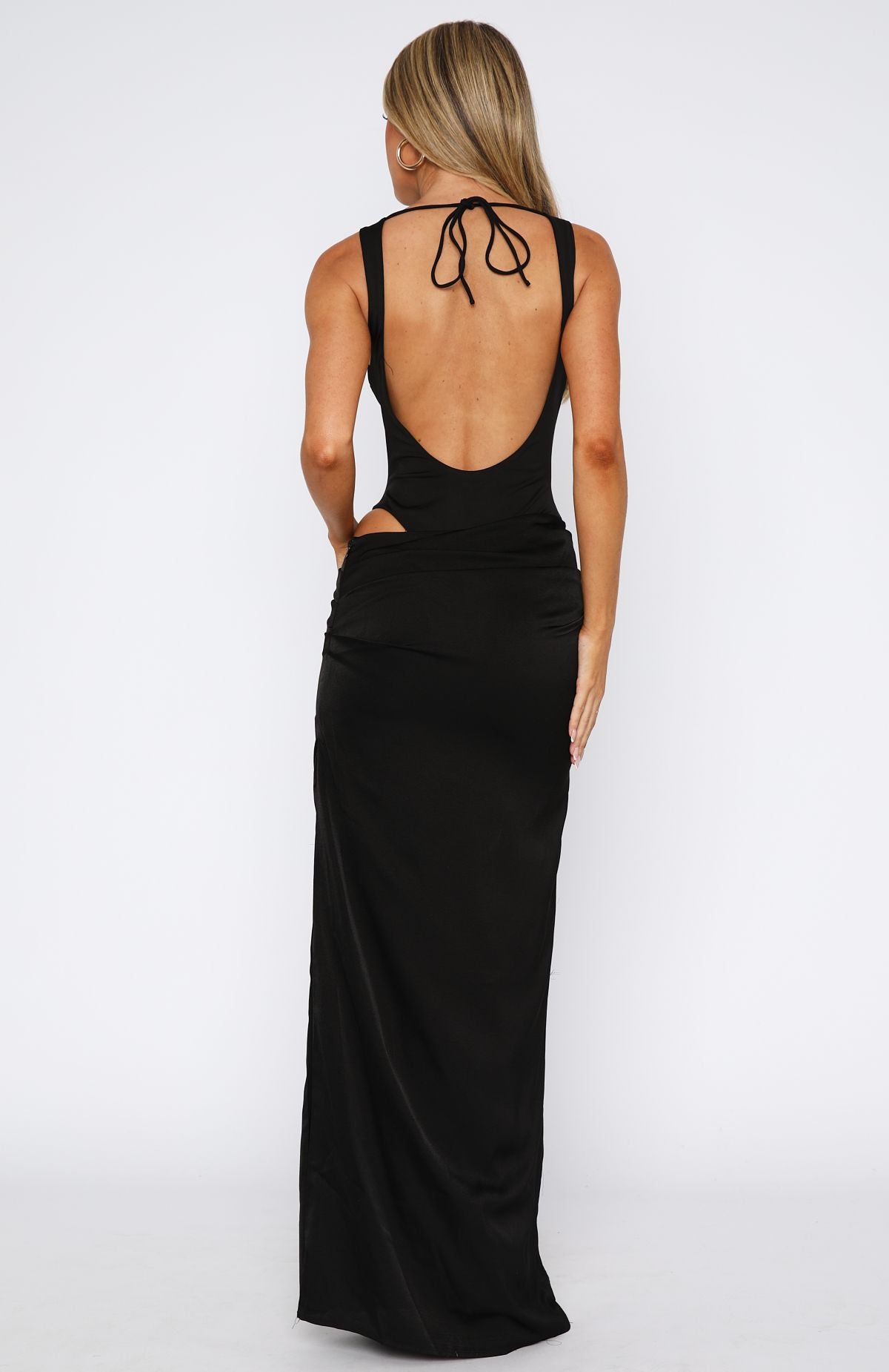 Moonlight Muse Black Maxi Dress with Cut Out & Side Split