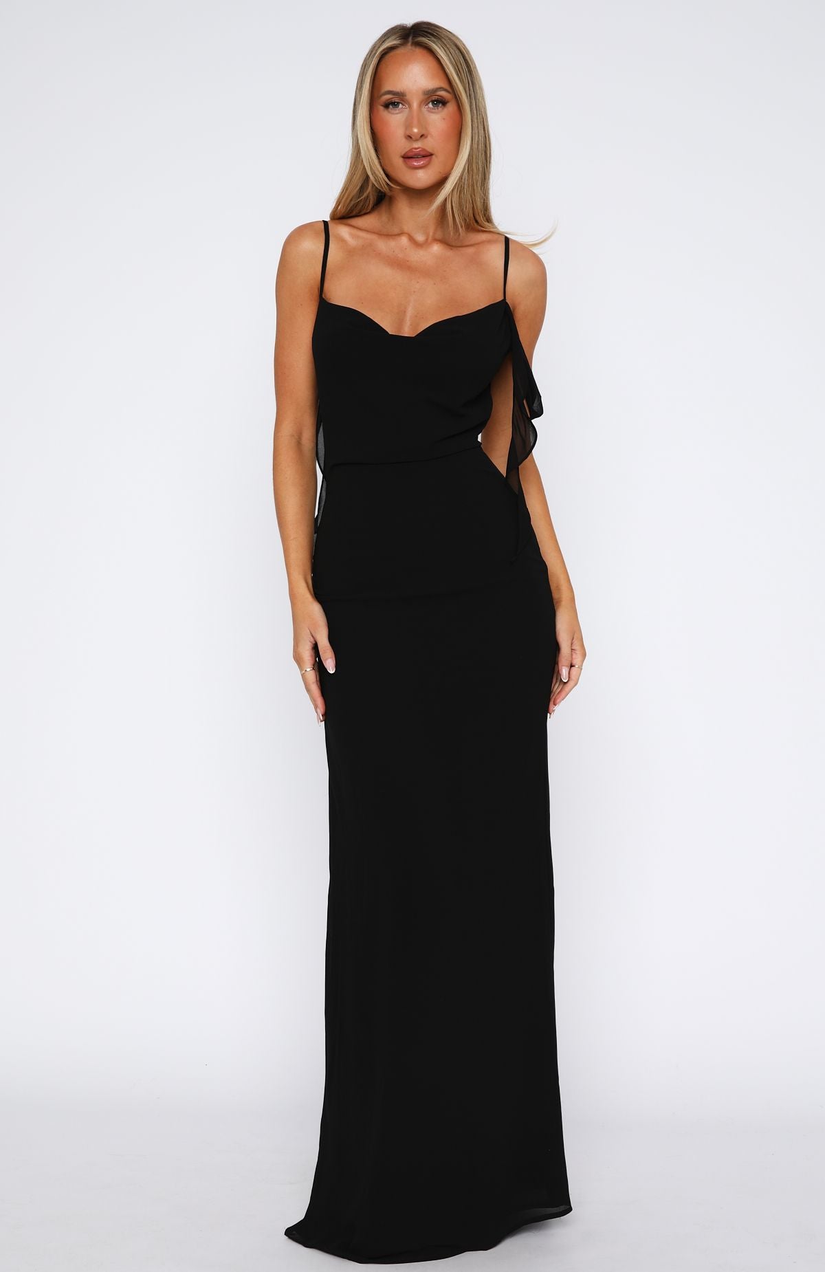 Black Backless Maxi Dress with Cowl Neck - Love Blossoms