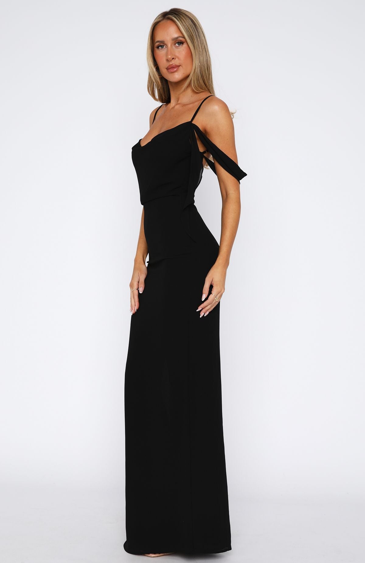 Black Backless Maxi Dress with Cowl Neck - Love Blossoms