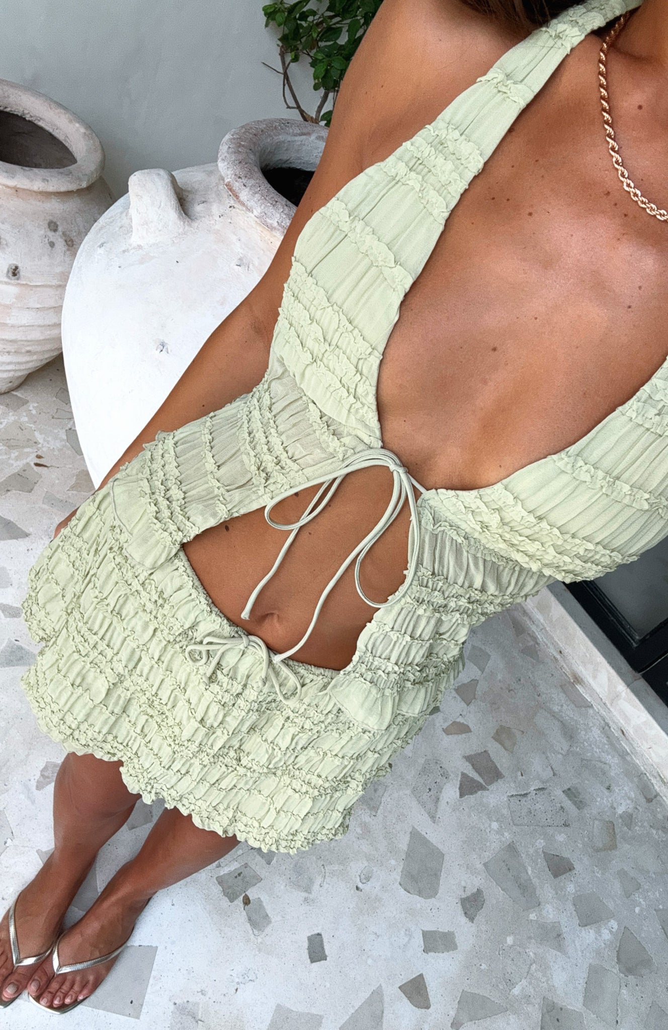 Matcha Halter Neck Top with Backless Design & Front Tie