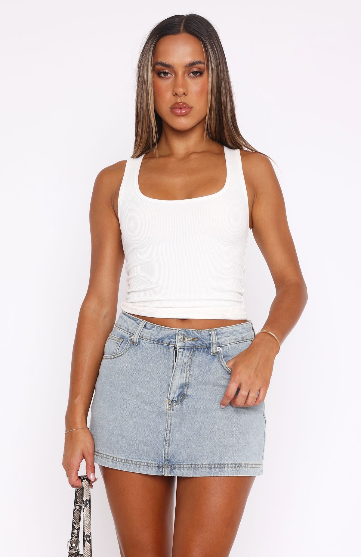 White Fox Don't Leave Me Light Blue Denim Skort with Pockets