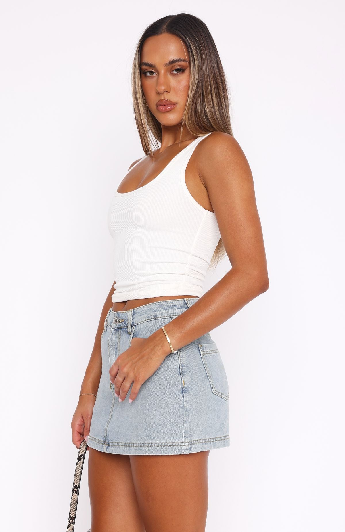 White Fox Don't Leave Me Light Blue Denim Skort with Pockets