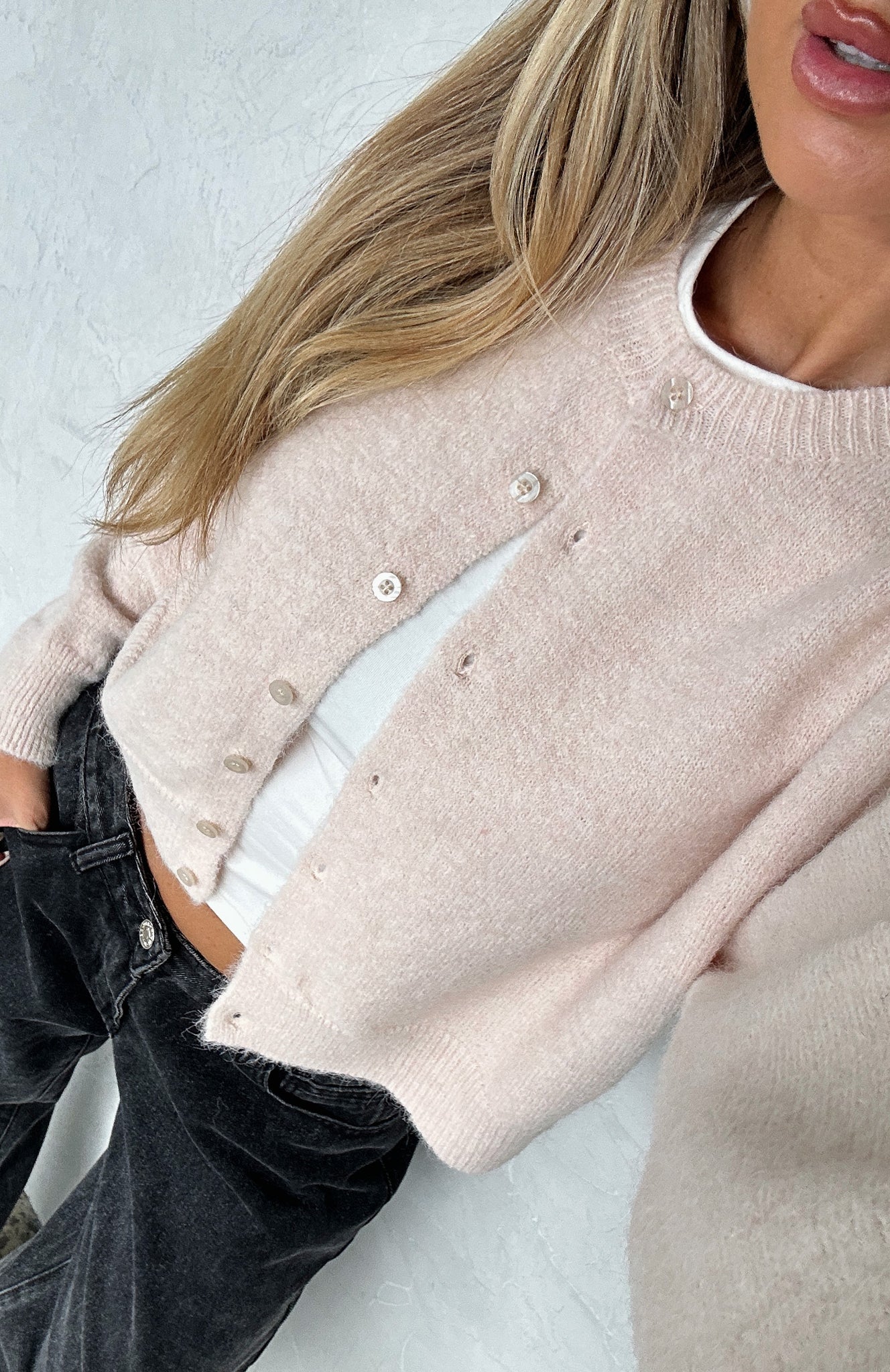 Cream Knit Cardigan for Women - Warm Whispers Cropped & Button Front