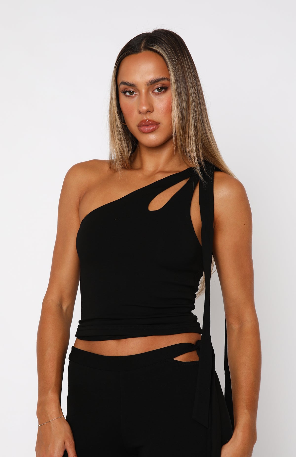 Reckless Romance Black One Shoulder Cropped Top